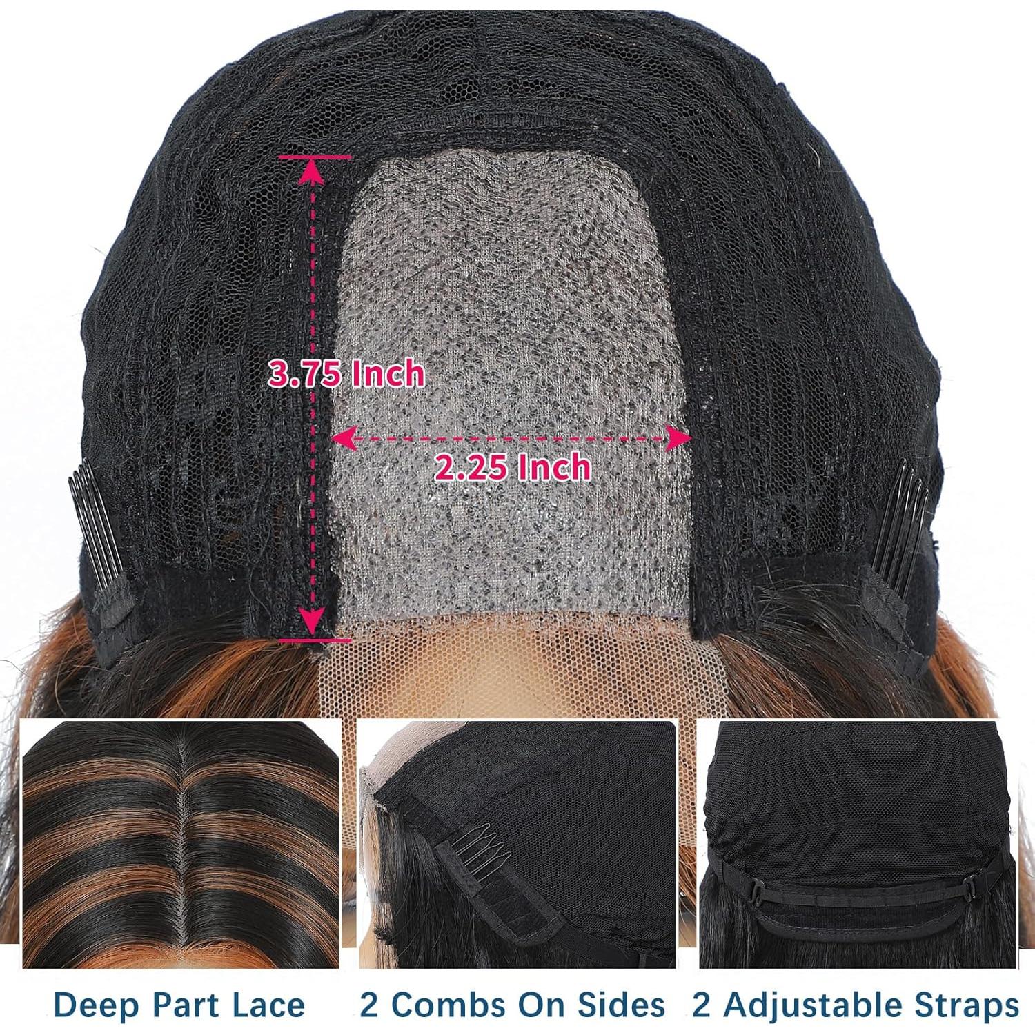 Peluca Bob Sintética Meiliprotea Marrón 38 cm Usar y Listo