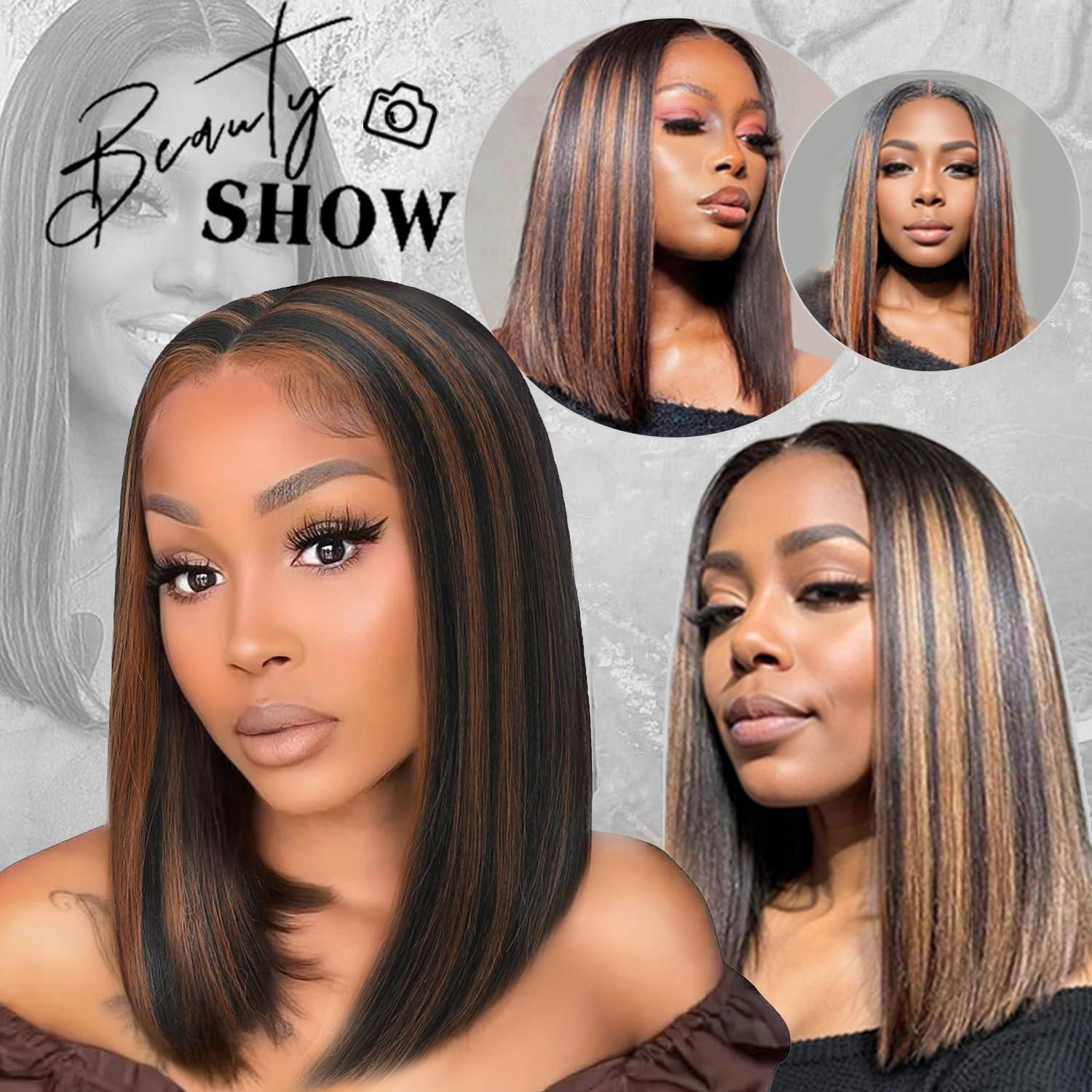 Peluca Bob Sintética Meiliprotea Marrón 38 cm Usar y Listo