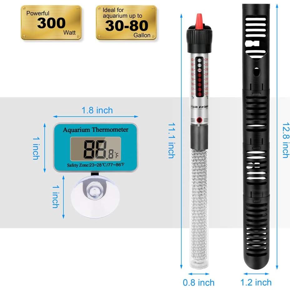 Calentador de Acuario Kinbo 300W con Termómetro y Funda Protectora