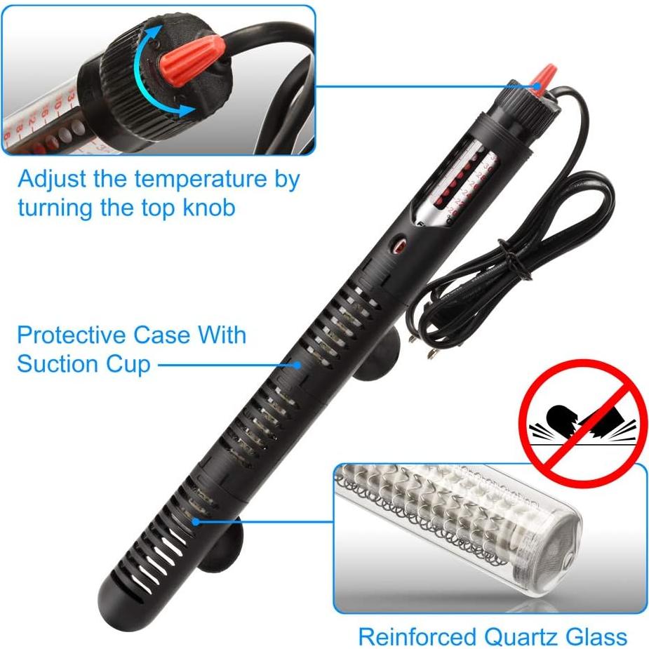 Calentador de Acuario Kinbo 300W con Termómetro y Funda Protectora