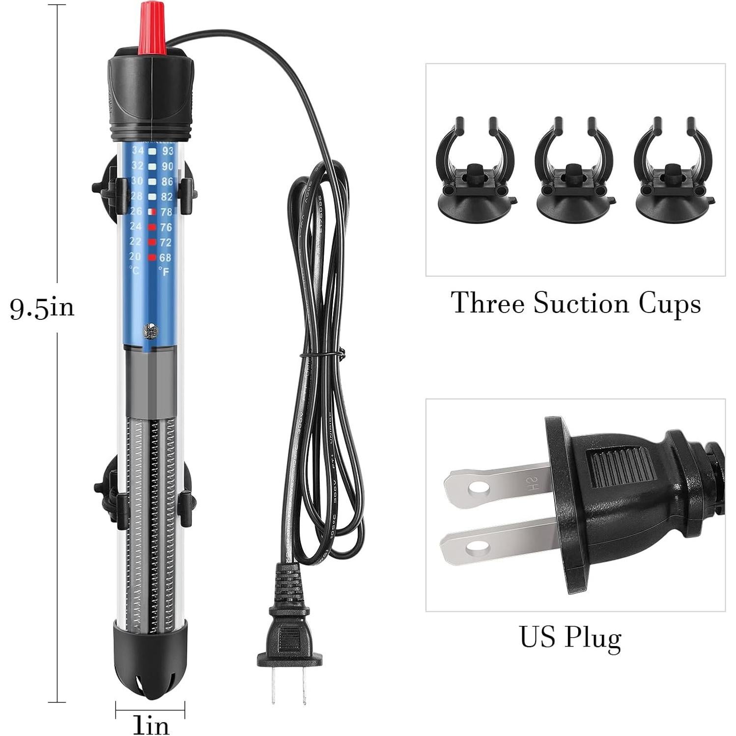 Calentador de Acuario Submersible FEDOUR 100W para 10-30 Galones