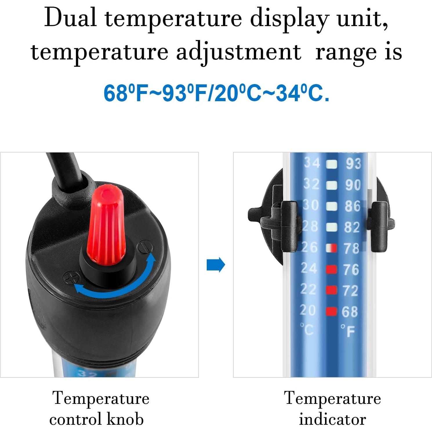 Calentador de Acuario Submersible FEDOUR 100W para 10-30 Galones