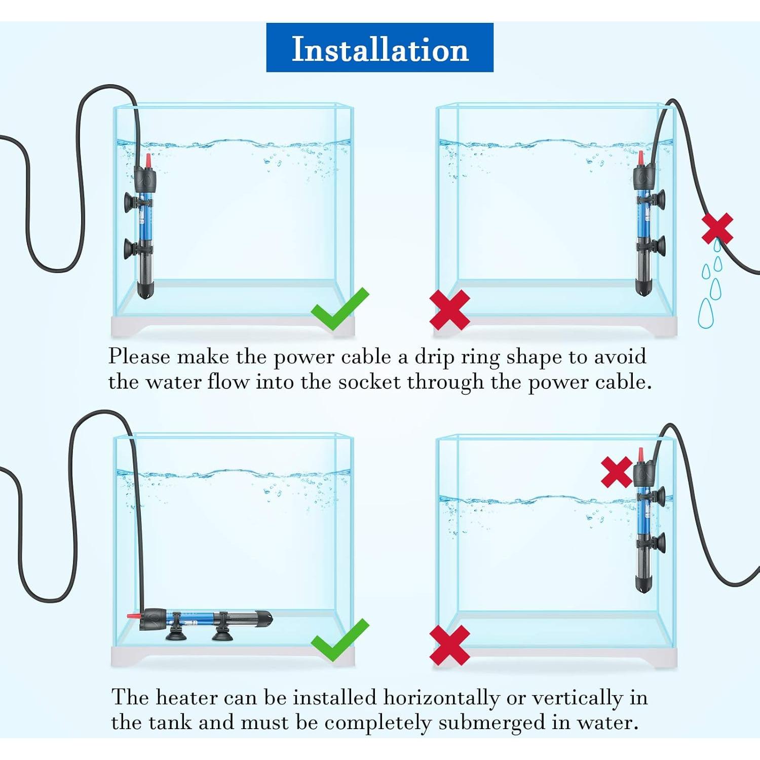 Calentador de Acuario Submersible FEDOUR 100W para 10-30 Galones