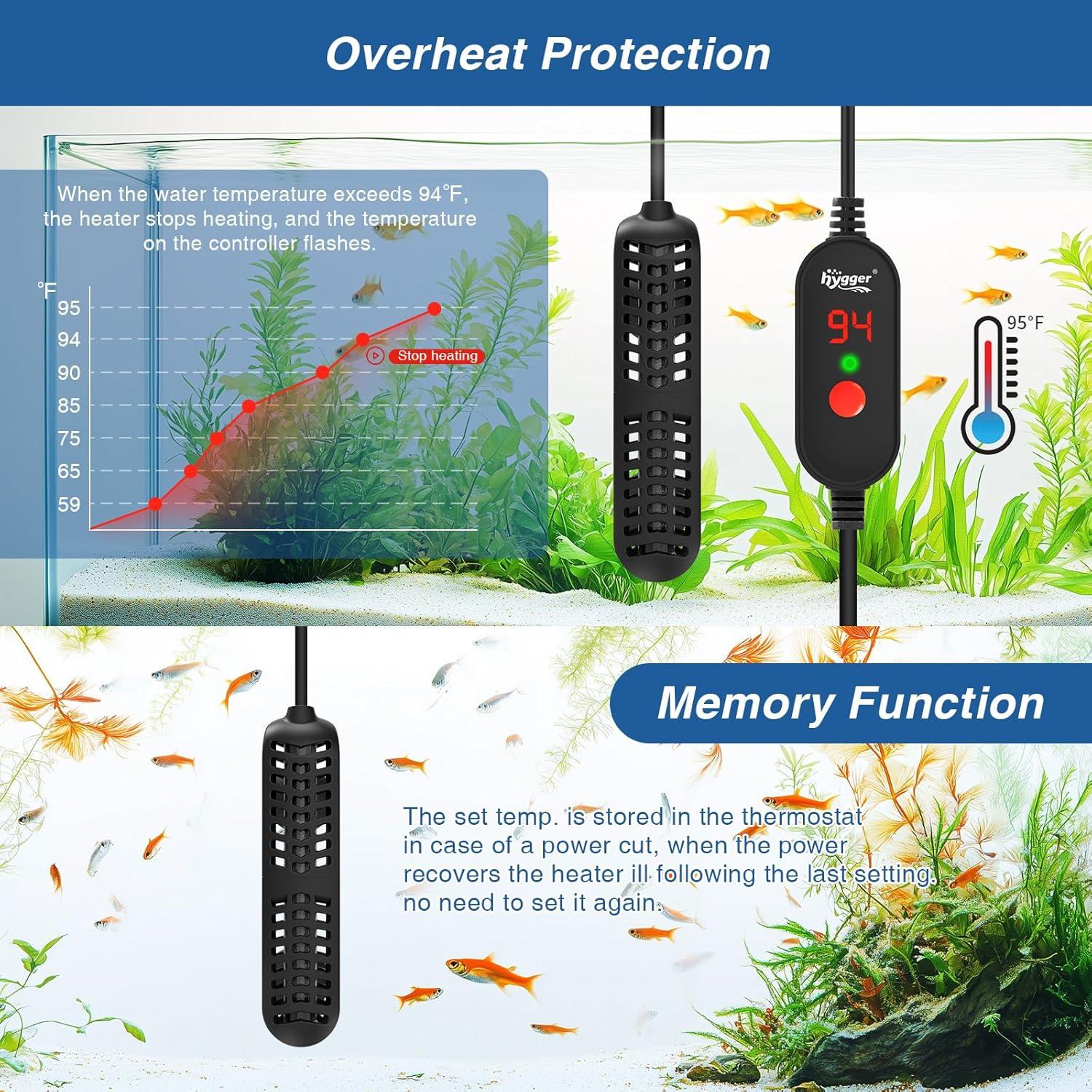 Calentador de Acuario Hygger 50W para Tanques 37-76L