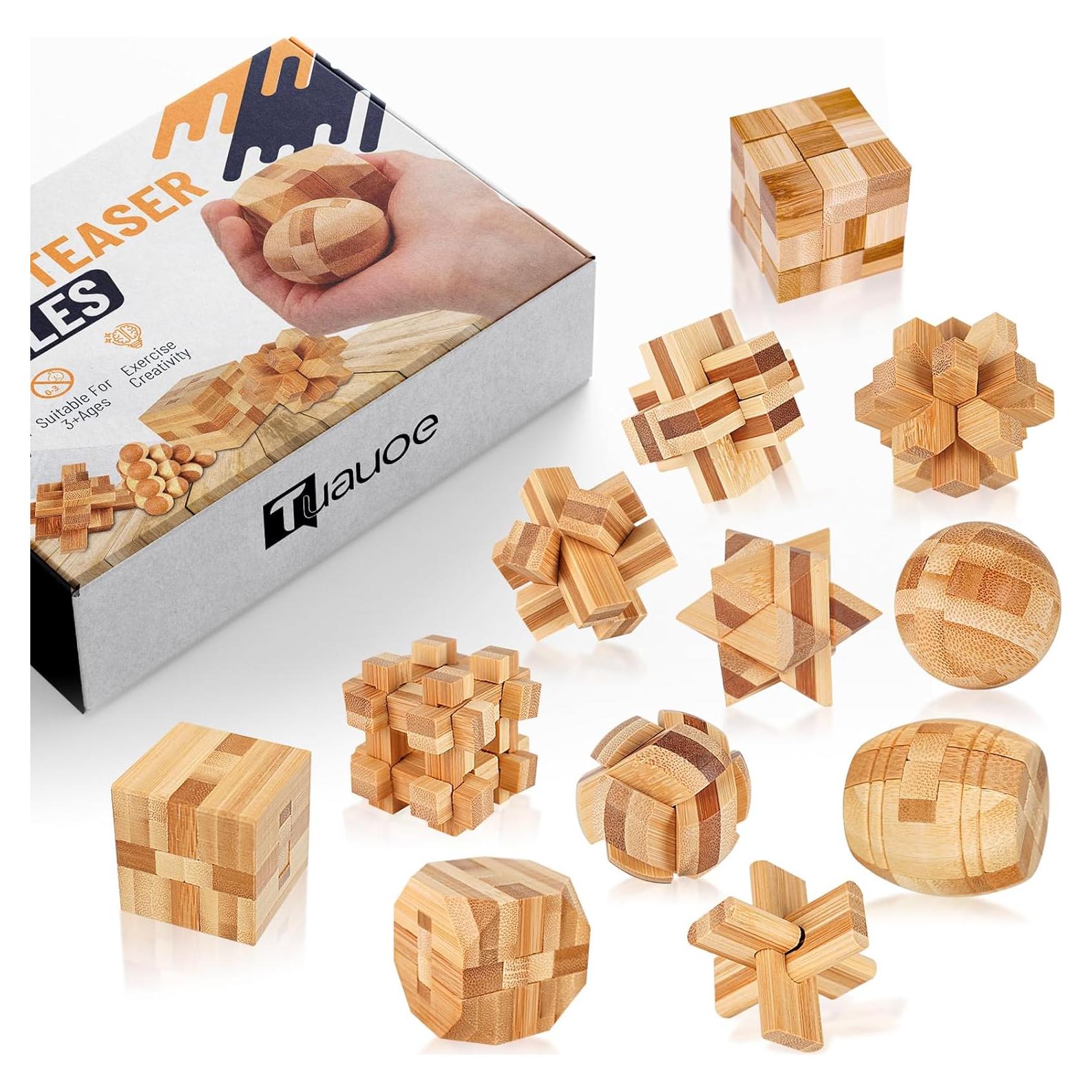 Rompecabezas de Madera 3D Tuauoe - 12 Piezas IQ para Niños y Adultos
