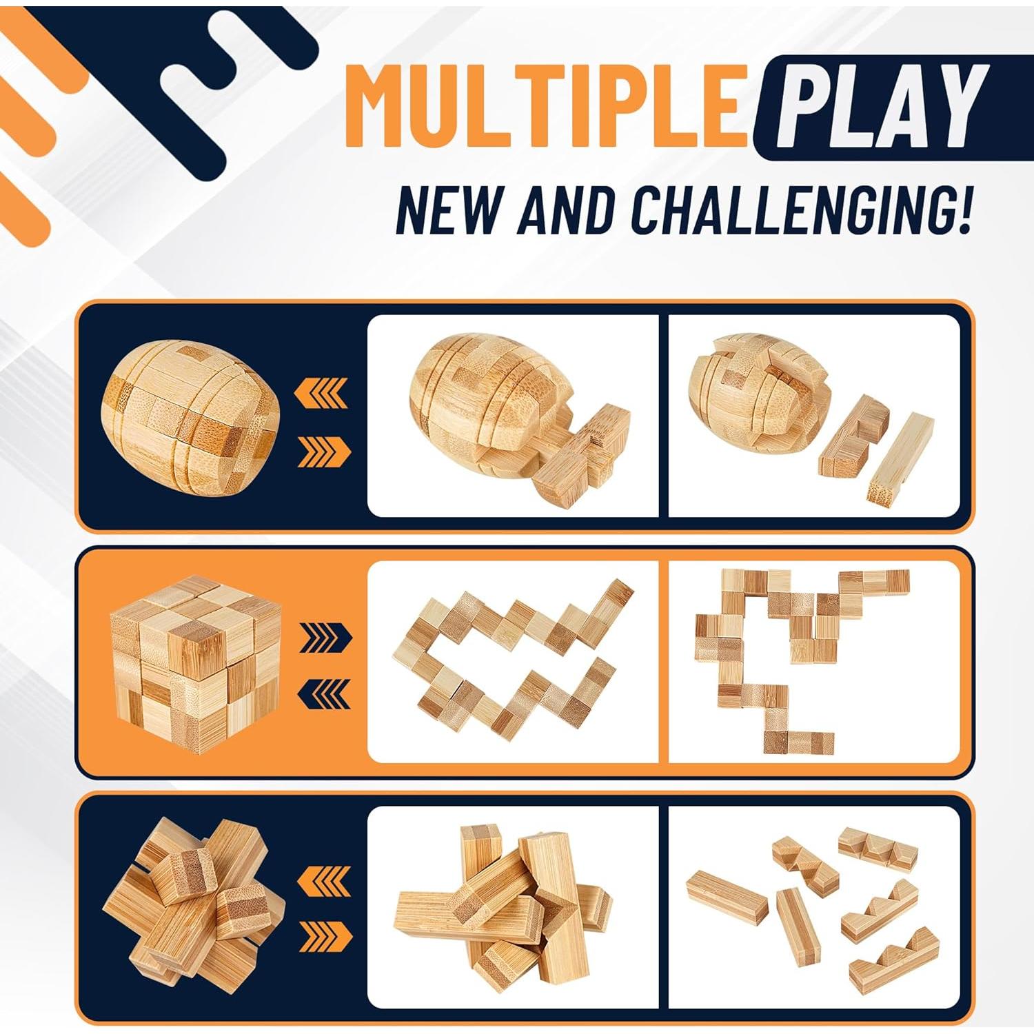 Rompecabezas de Madera 3D Tuauoe - 12 Piezas IQ para Niños y Adultos