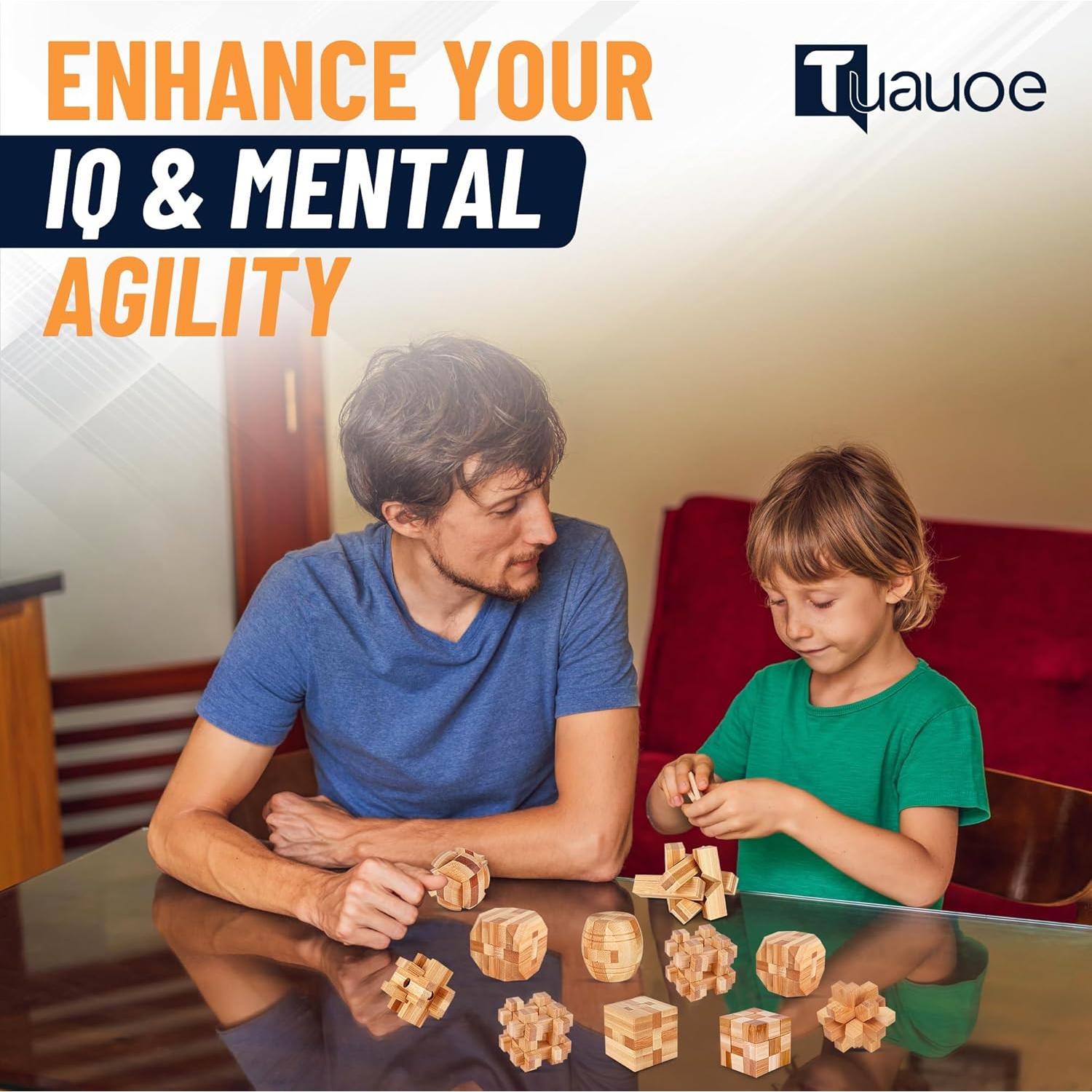 Rompecabezas de Madera 3D Tuauoe - 12 Piezas IQ para Niños y Adultos