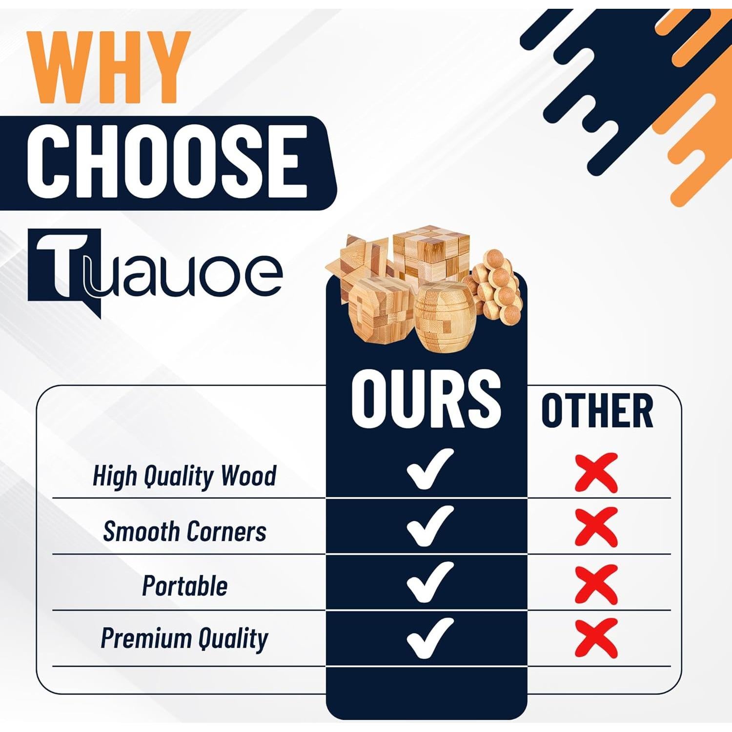 Rompecabezas de Madera 3D Tuauoe - 12 Piezas IQ para Niños y Adultos