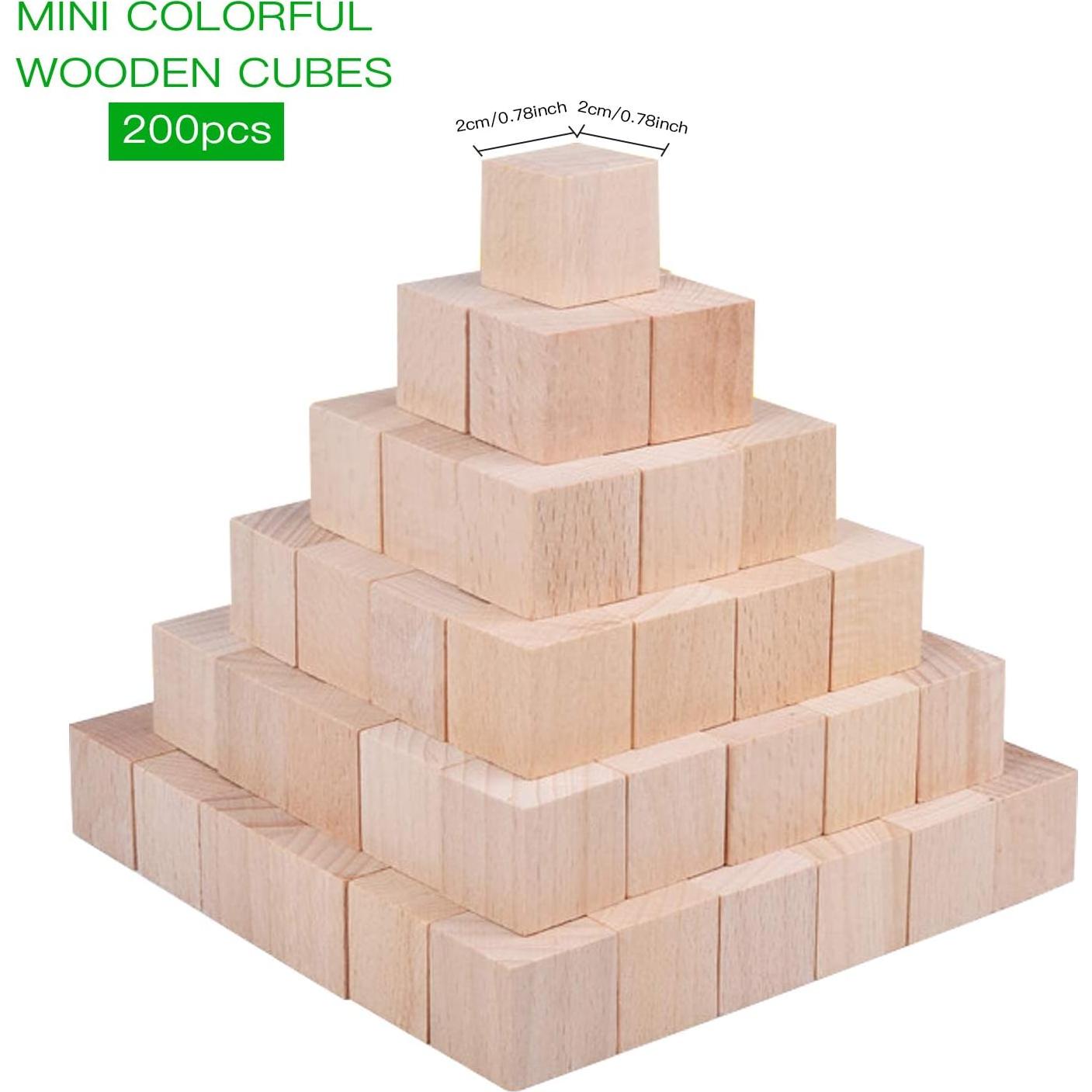 Paquete de 200 Bloques de Madera Rocutus 2 cm para Manualidades