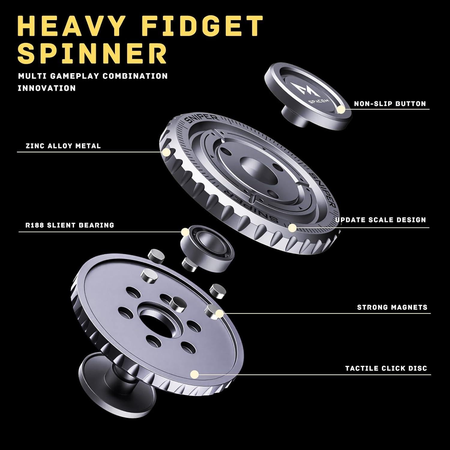 Fidget Spinner 2-en-1 BEROTOK de Acero Inoxidable para Alivio de Estrés