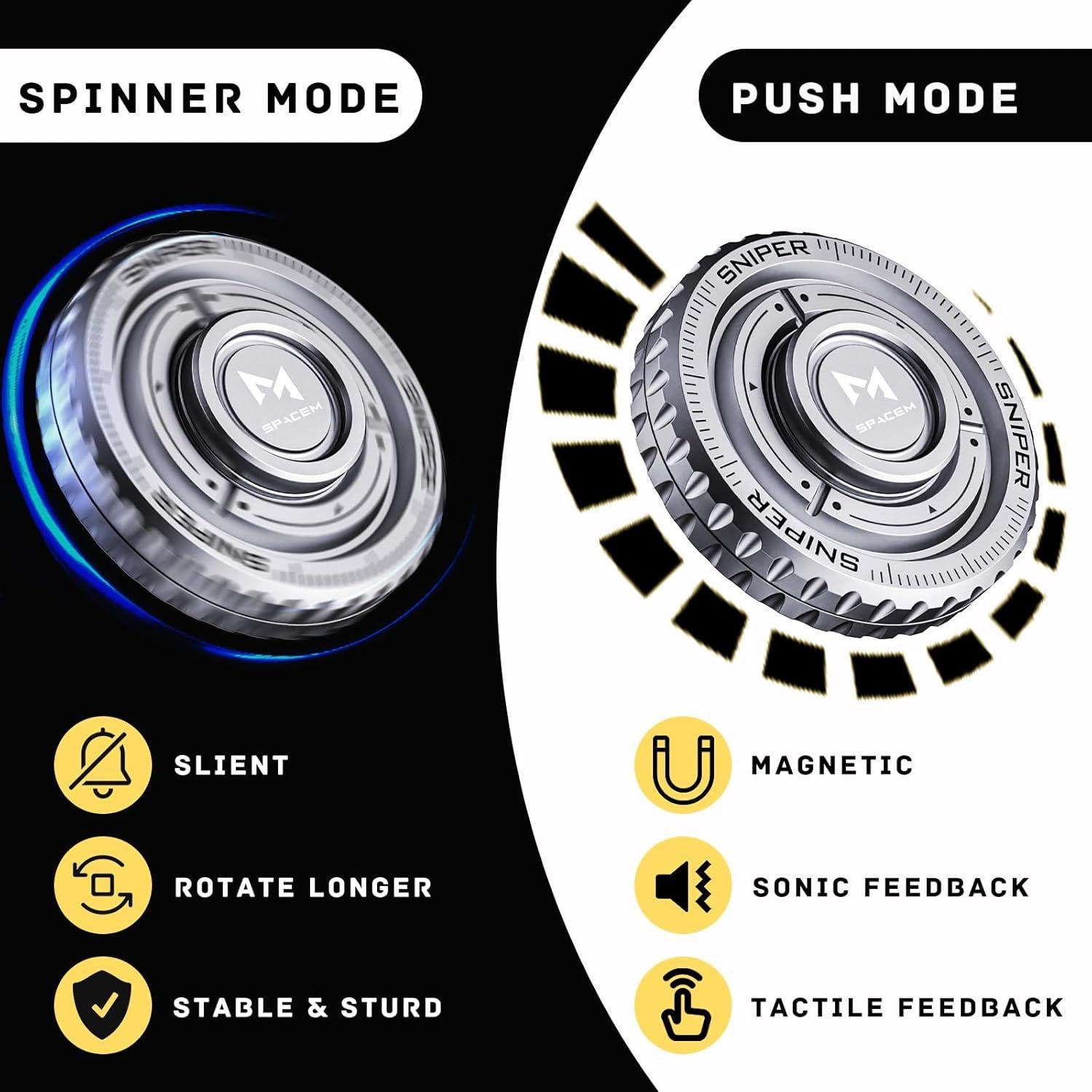 Fidget Spinner 2-en-1 BEROTOK de Acero Inoxidable para Alivio de Estrés