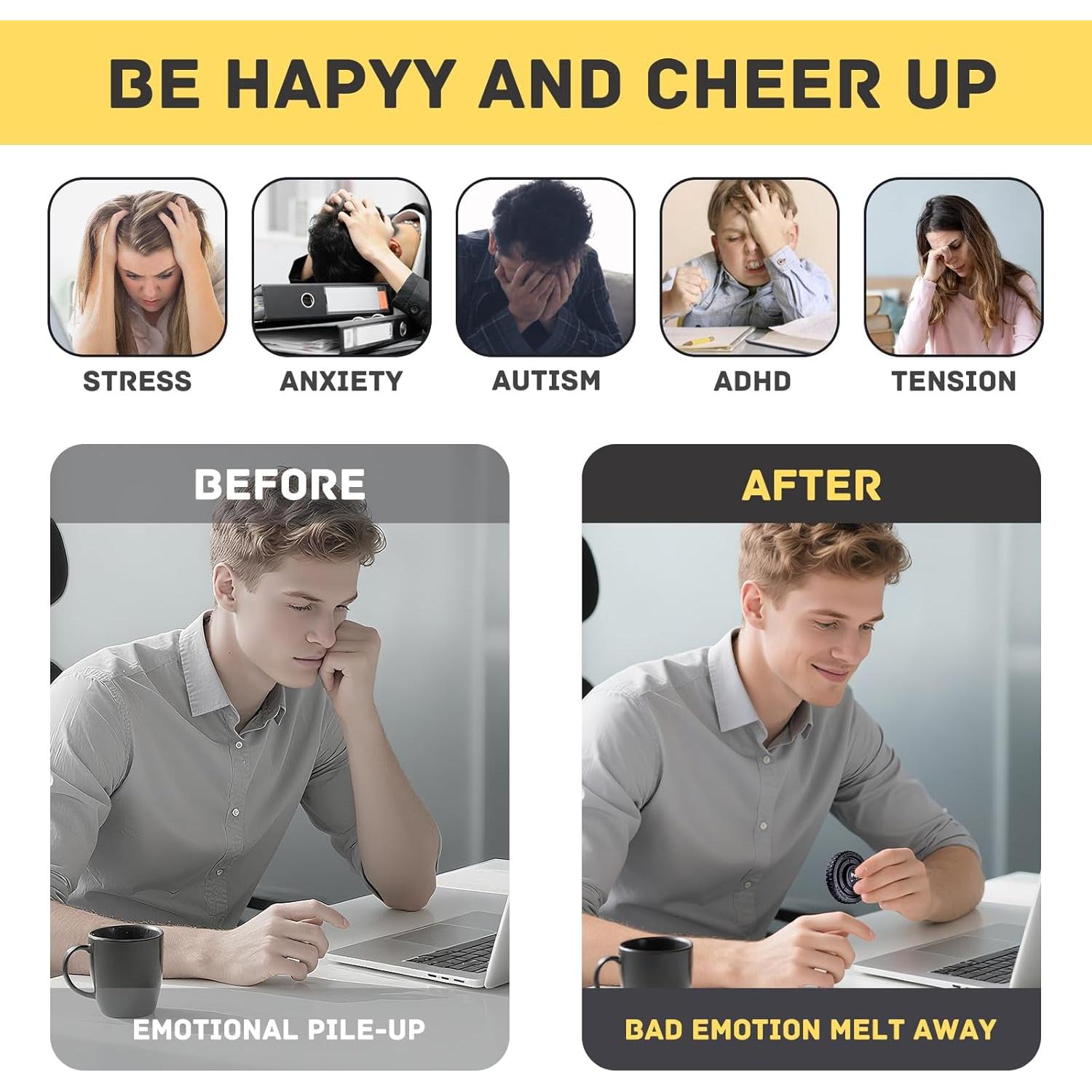 Fidget Spinner 2-en-1 BEROTOK de Acero Inoxidable para Alivio de Estrés