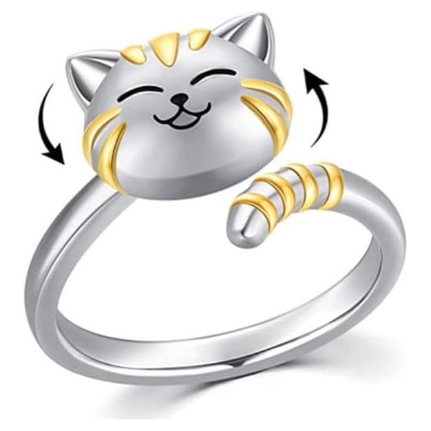 Anillo Giratorio Anti-Ansiedad Gato Bonito para Mujeres