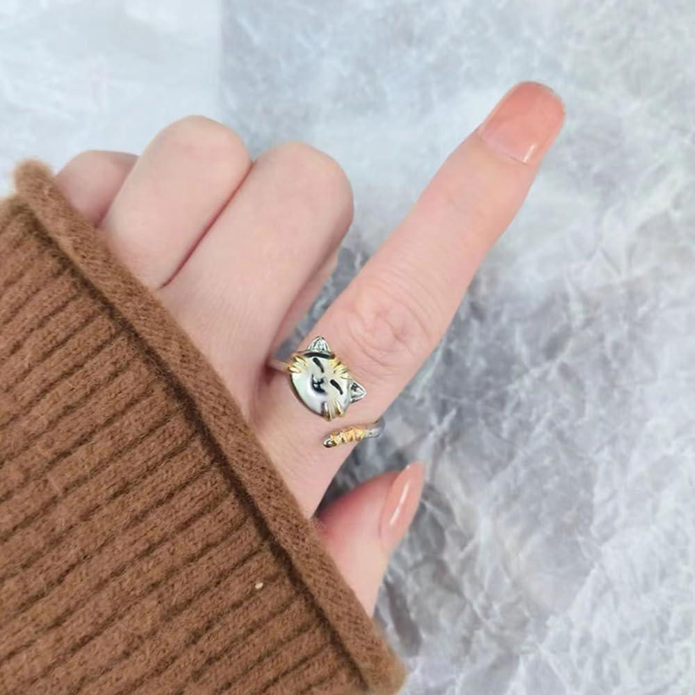 Anillo Giratorio Anti-Ansiedad Gato Bonito para Mujeres