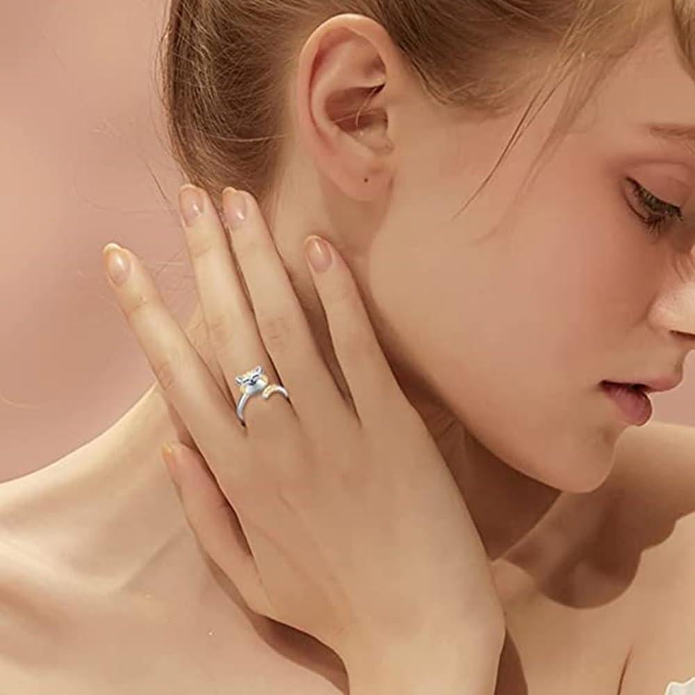 Anillo Giratorio Anti-Ansiedad Gato Bonito para Mujeres