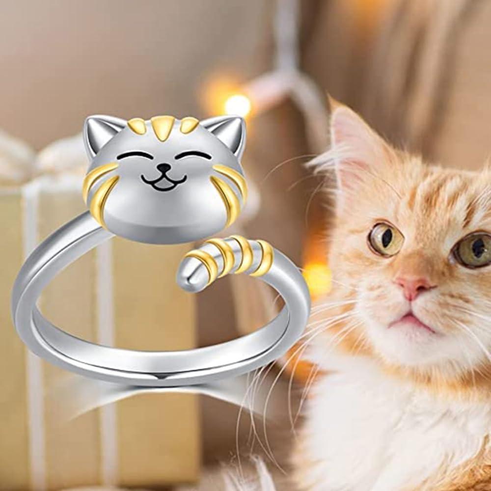 Anillo Giratorio Anti-Ansiedad Gato Bonito para Mujeres