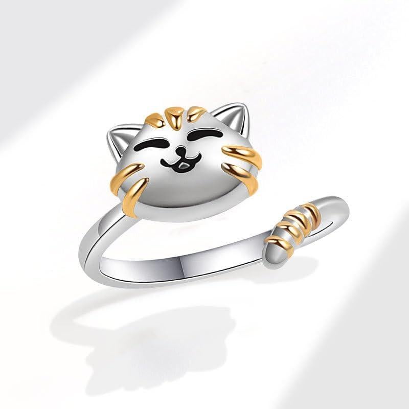 Anillo Giratorio Anti-Ansiedad Gato Bonito para Mujeres