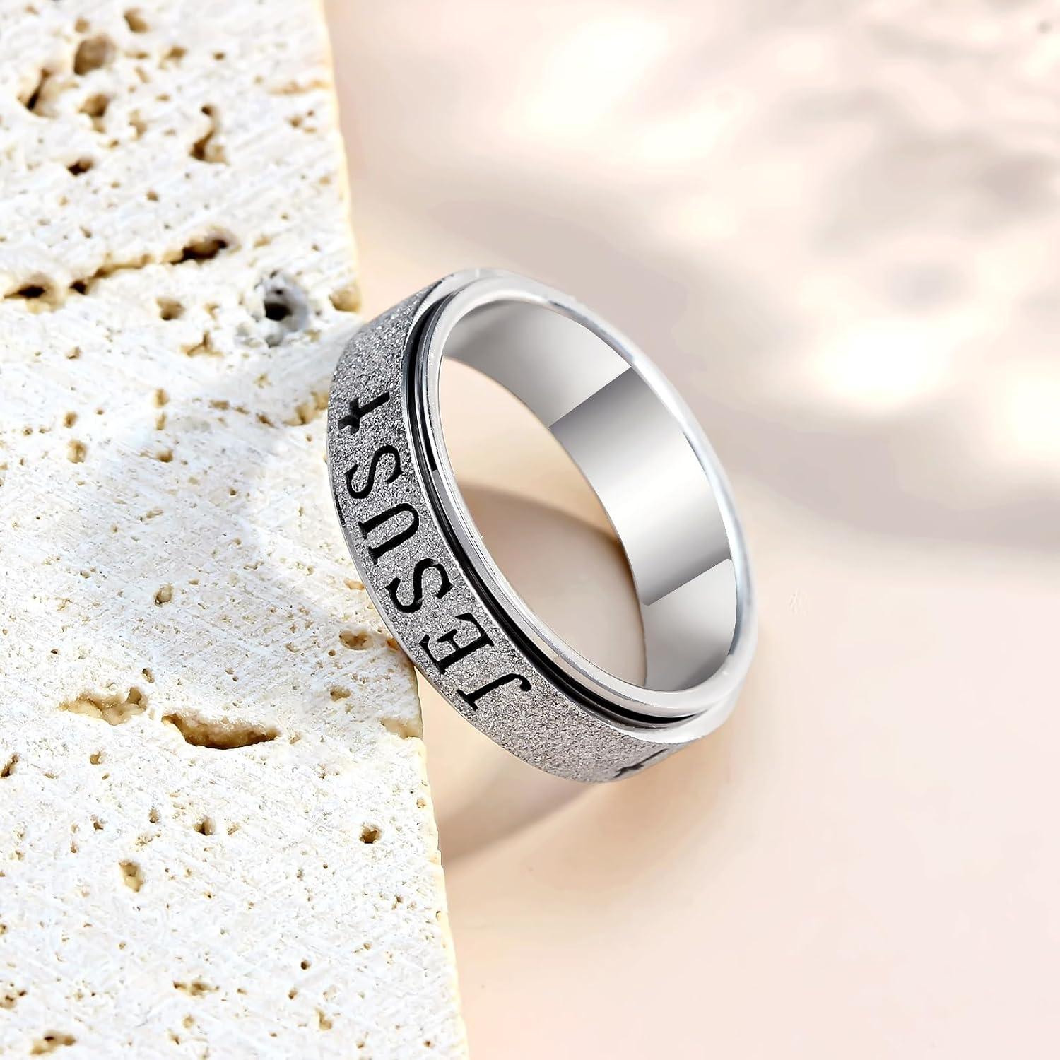 Anillo Fidget de Acero Inoxidable Afftiny Talla 7 Plateado