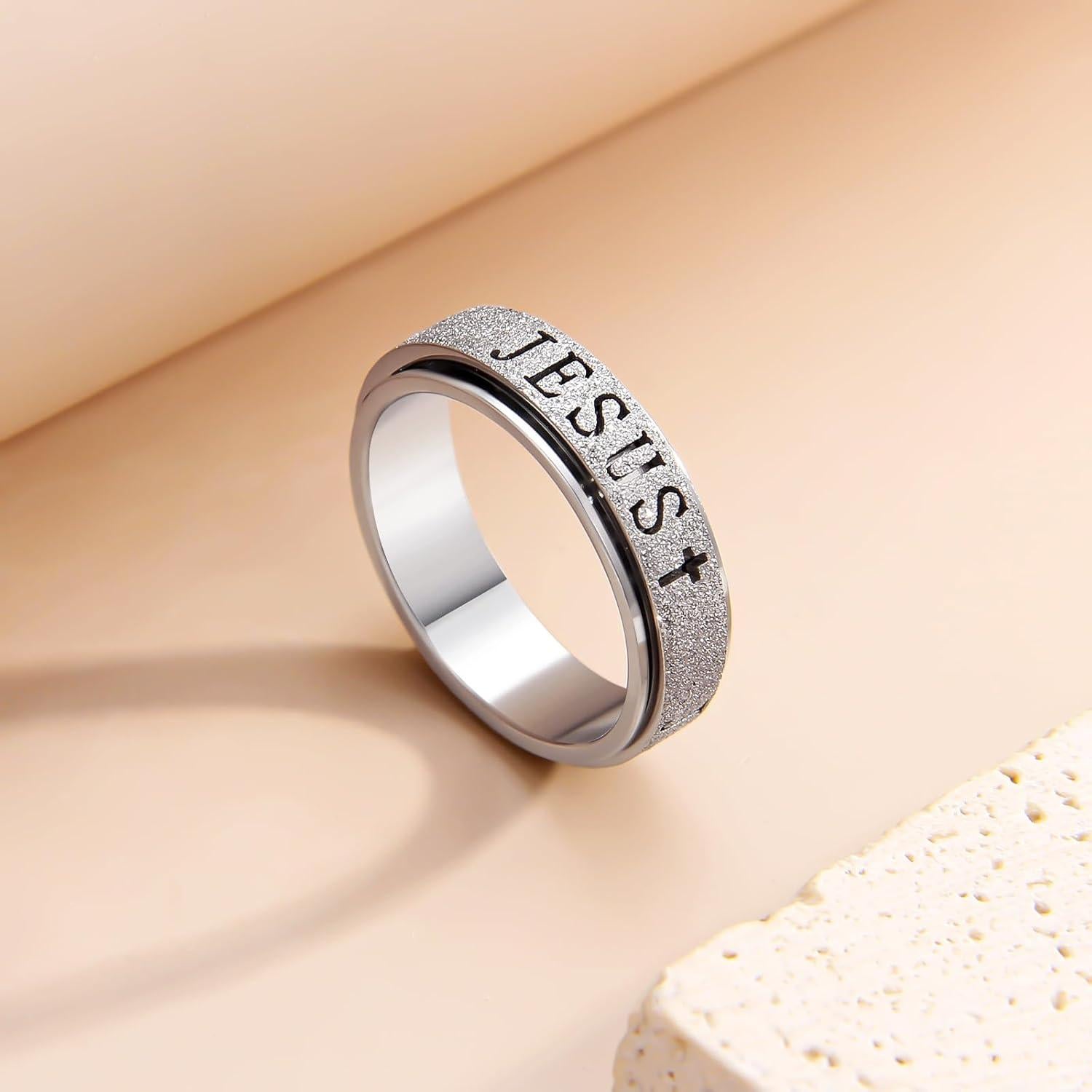 Anillo Fidget de Acero Inoxidable Afftiny Talla 7 Plateado