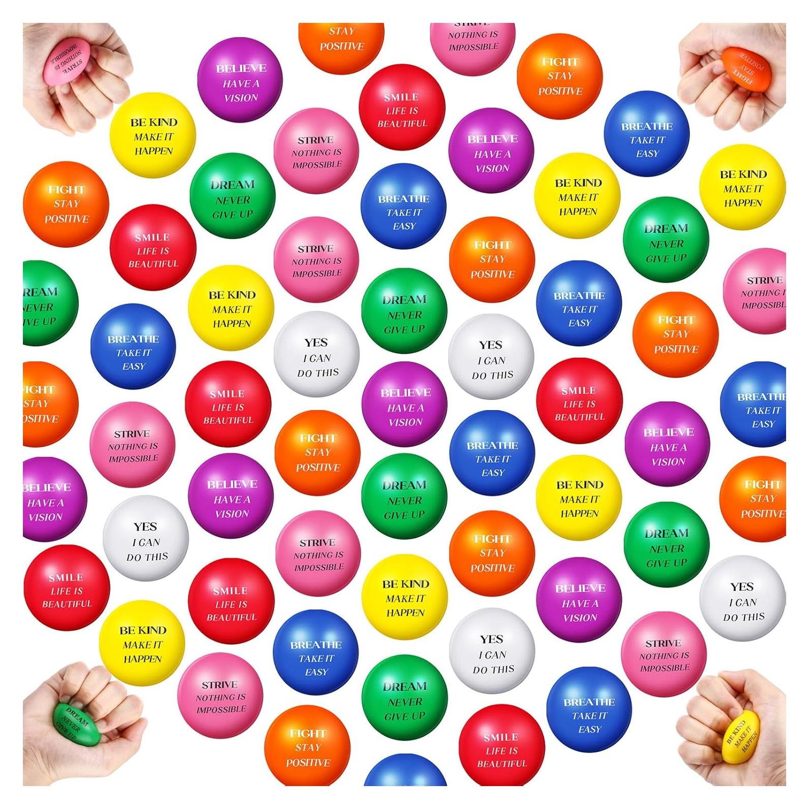 60 Pelotas Antiestrés Motivacionales Blulu 4 cm Coloridas