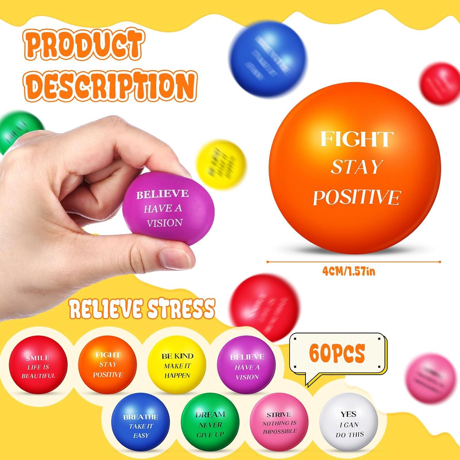 60 Pelotas Antiestrés Motivacionales Blulu 4 cm Coloridas