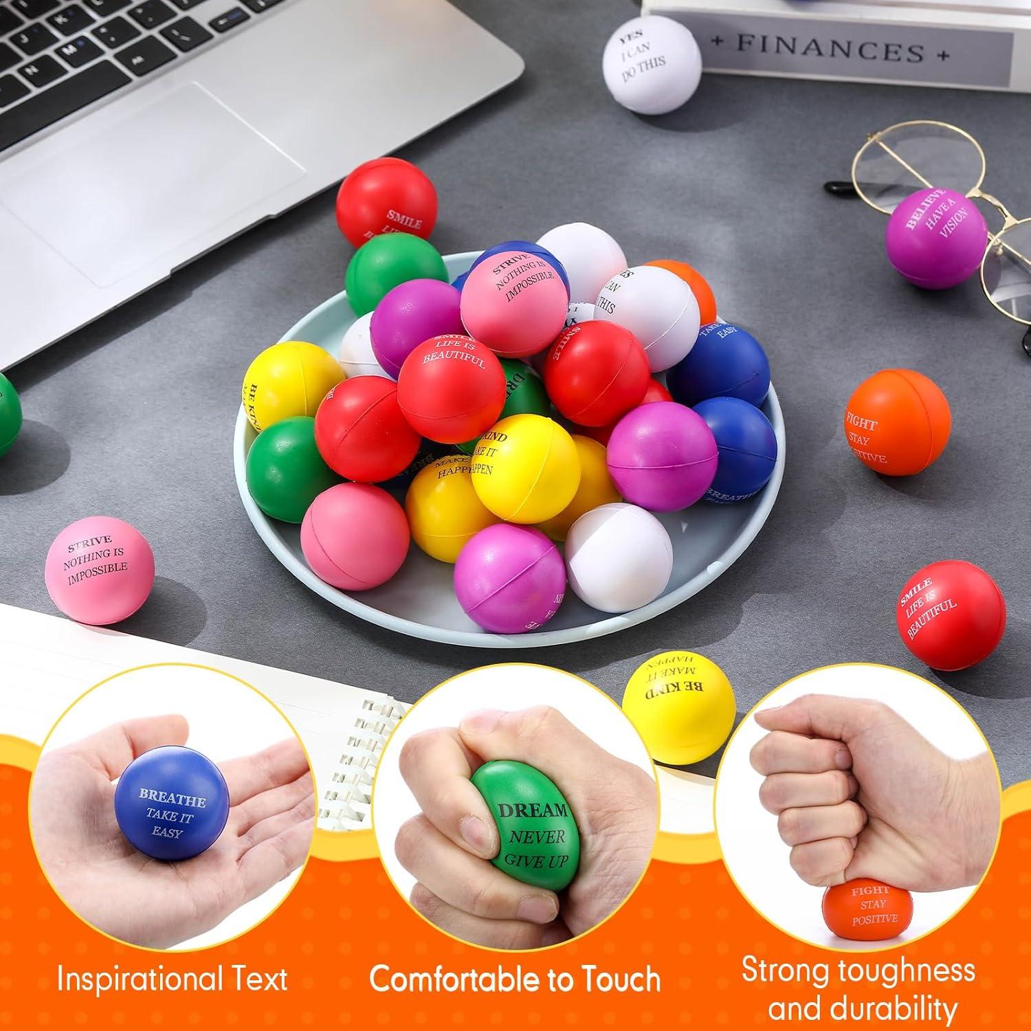 60 Pelotas Antiestrés Motivacionales Blulu 4 cm Coloridas