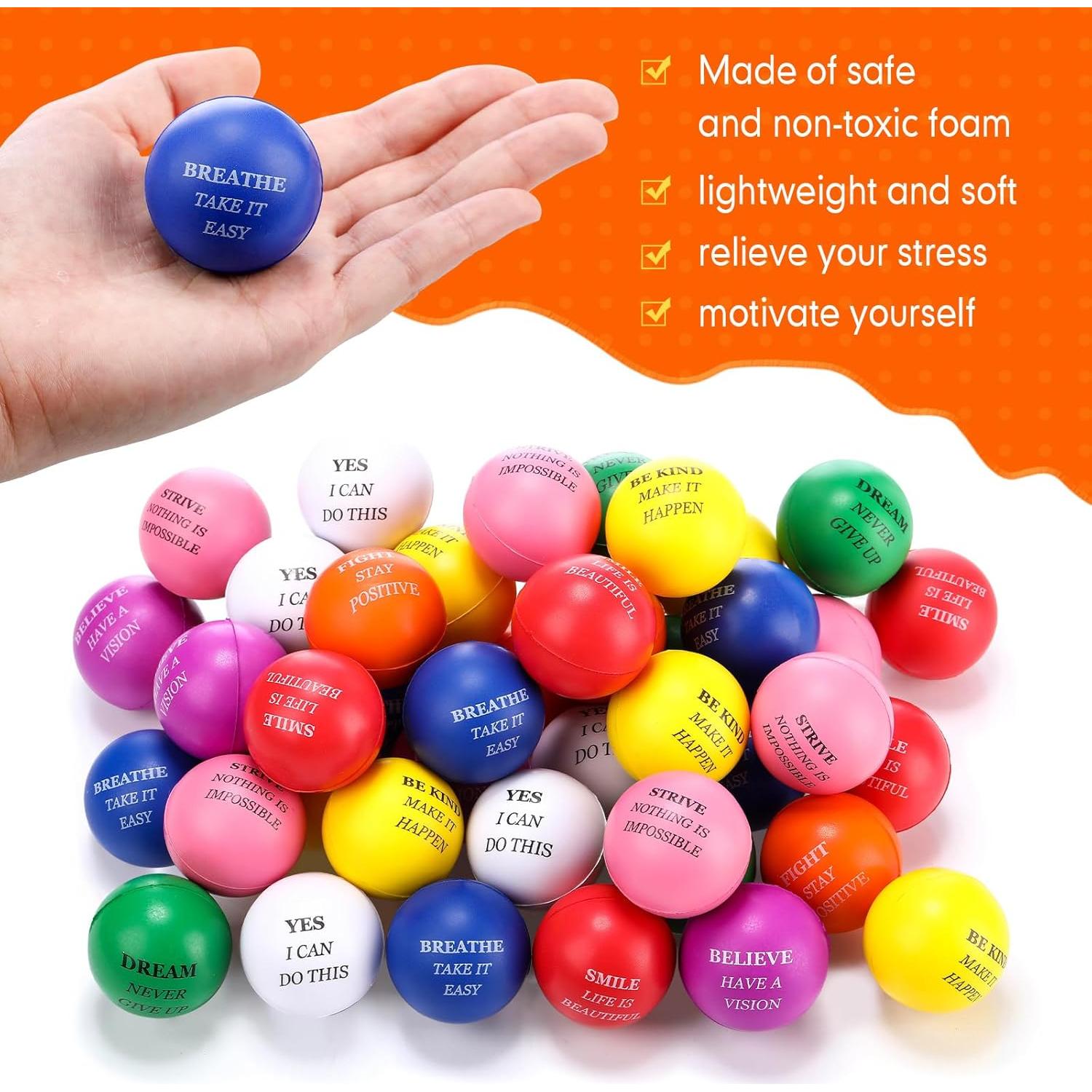 60 Pelotas Antiestrés Motivacionales Blulu 4 cm Coloridas