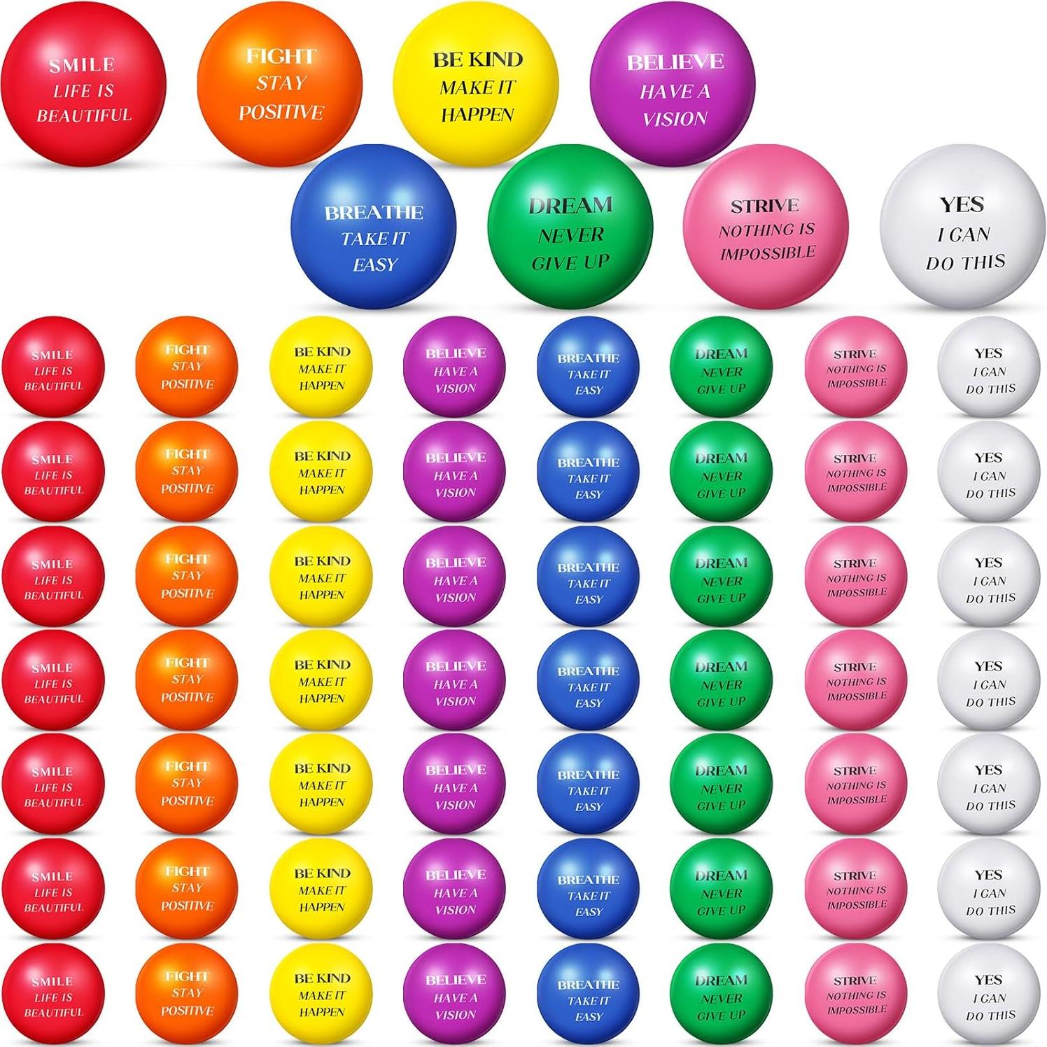 60 Pelotas Antiestrés Motivacionales Blulu 4 cm Coloridas