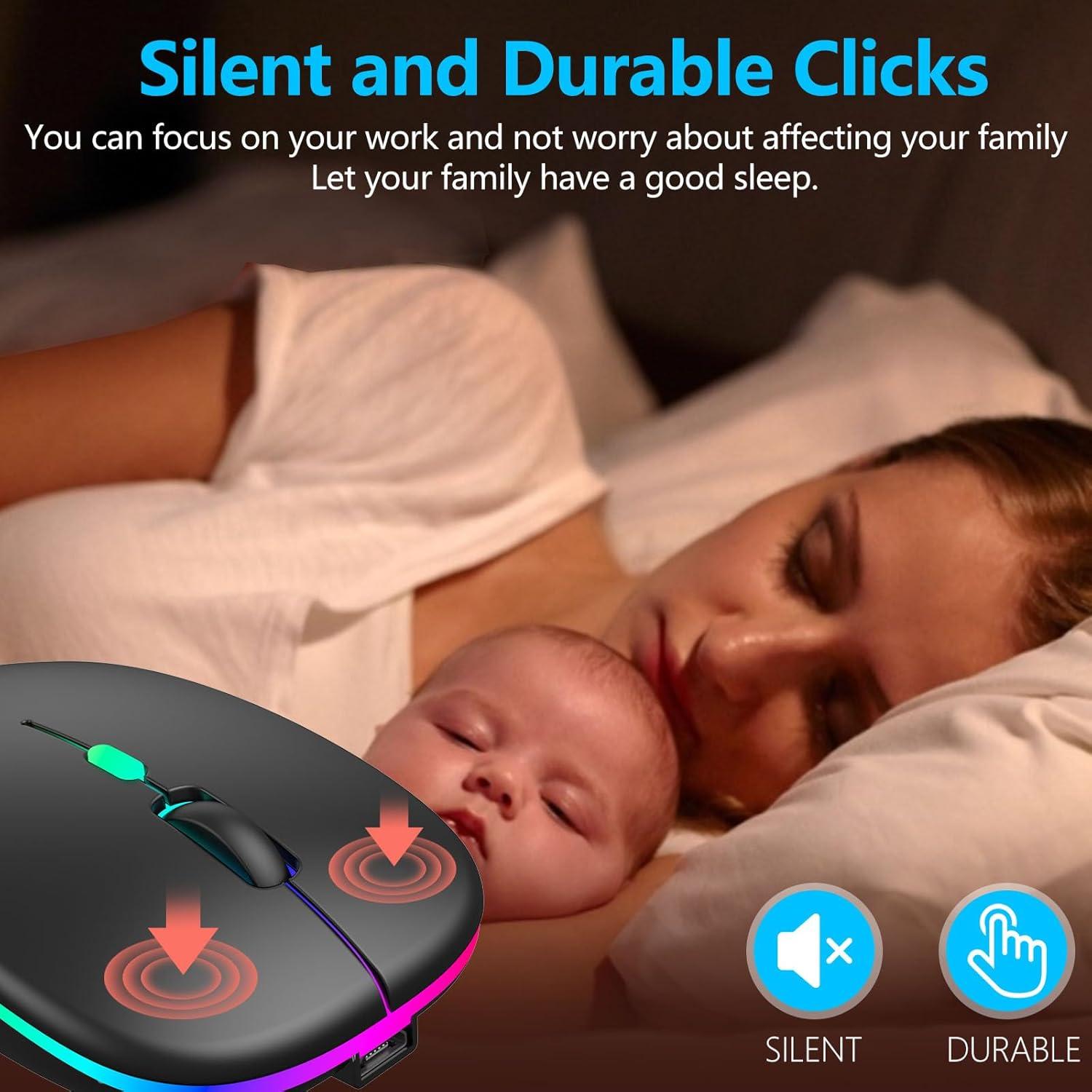 Ratón Inalámbrico LED AMZCASE Negro Recargable 500mAh 3 DPI