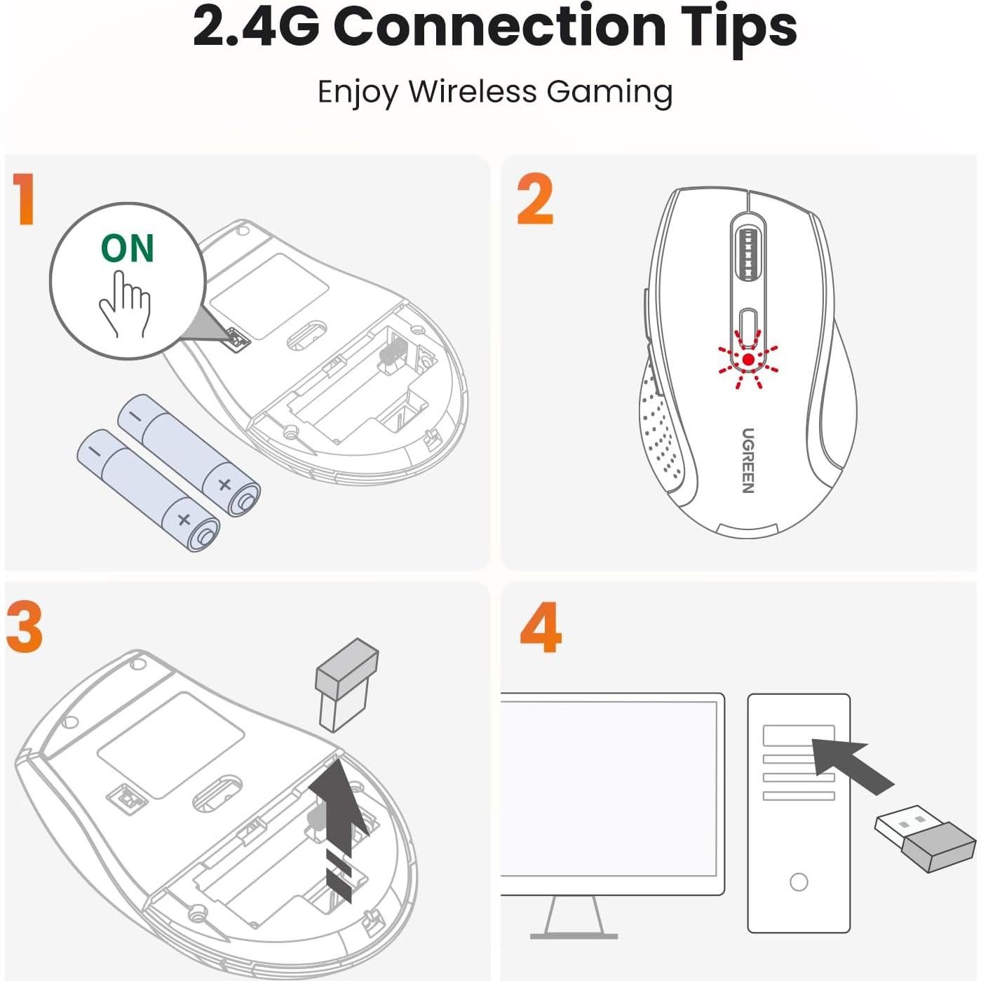 Ratón Inalámbrico Ergonómico UGREEN 2.4GHz 1600 DPI USB
