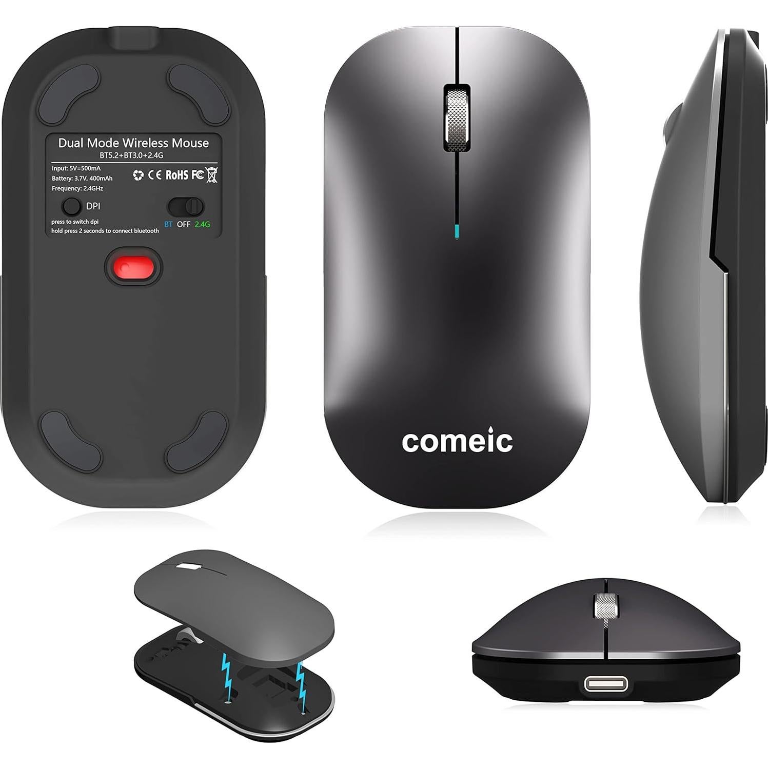 Ratón Inalámbrico Bluetooth Recargable Comeic M8 Negro