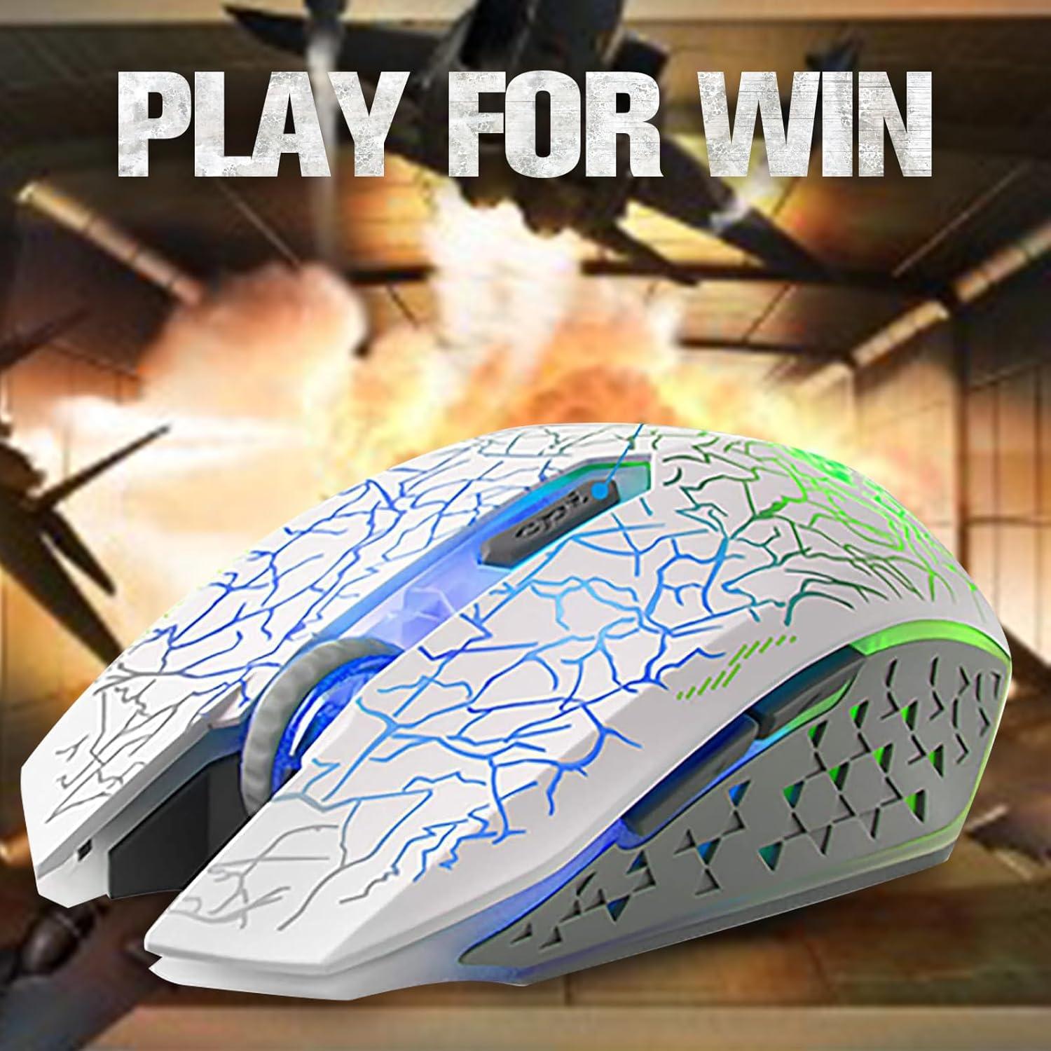 Ratón Gaming Inalámbrico VEGCOO C10 Blanco, 3 DPI, 7 Luces LED