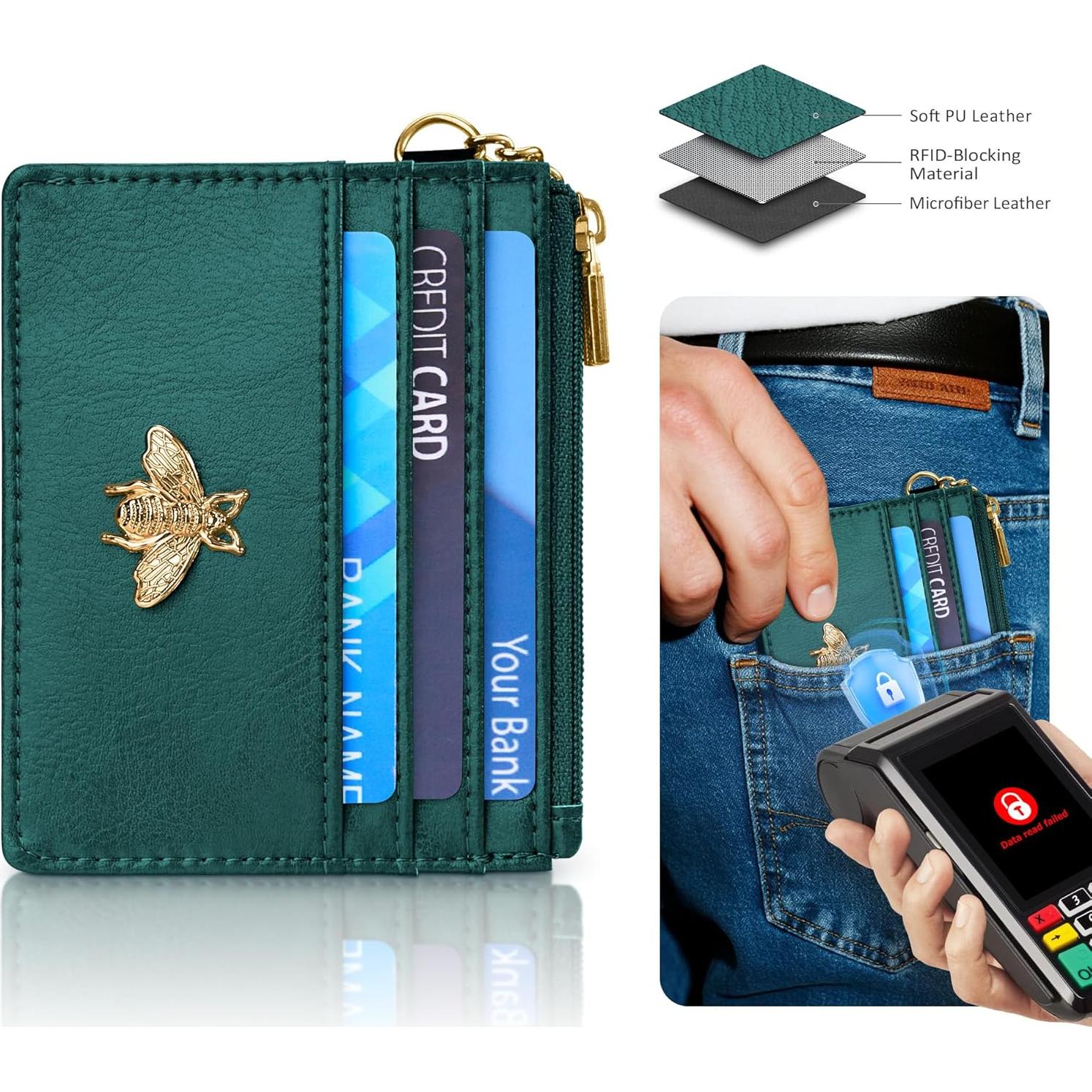 Monedero RFID SEAVILIA Verde con Llavero y Abeja para Mujeres