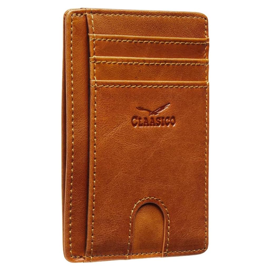 Billetera delgada de cuero genuino para hombres con bloqueo RFID