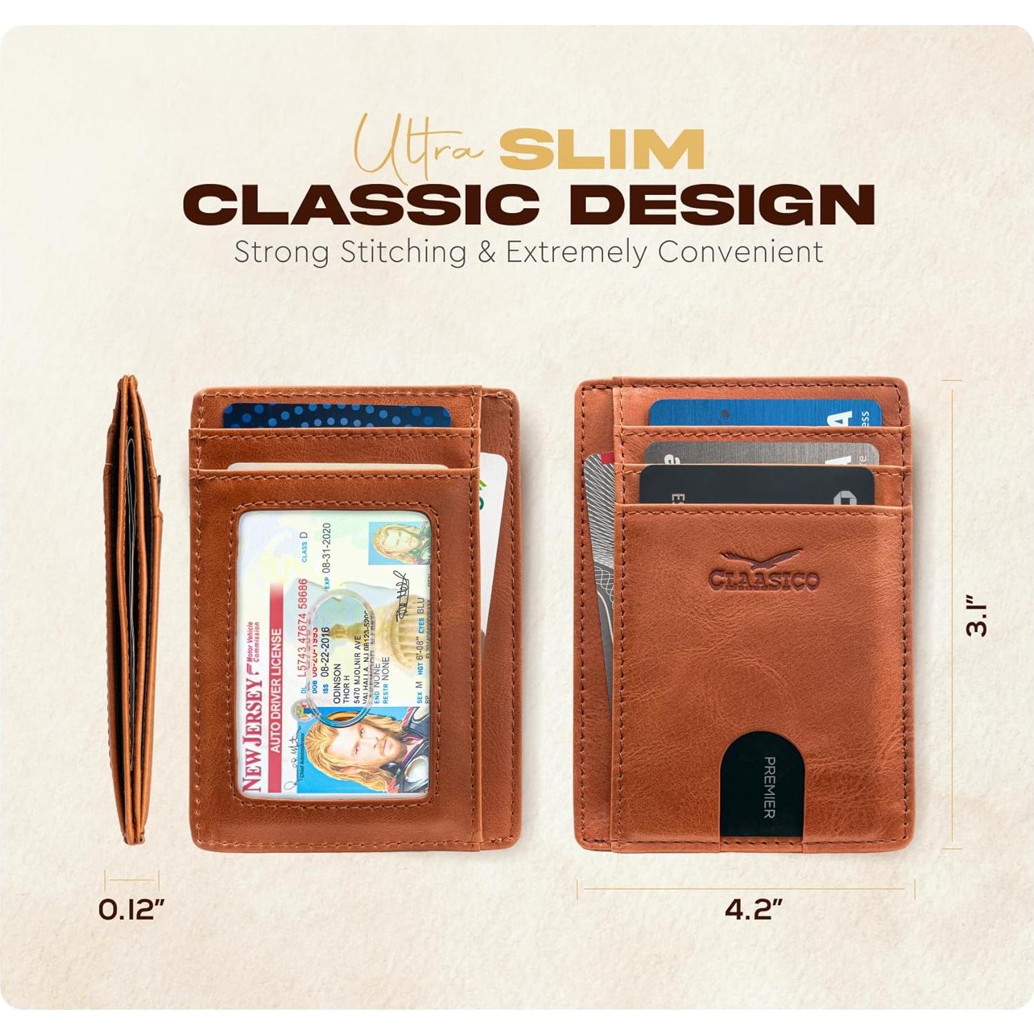 Billetera delgada de cuero genuino para hombres con bloqueo RFID