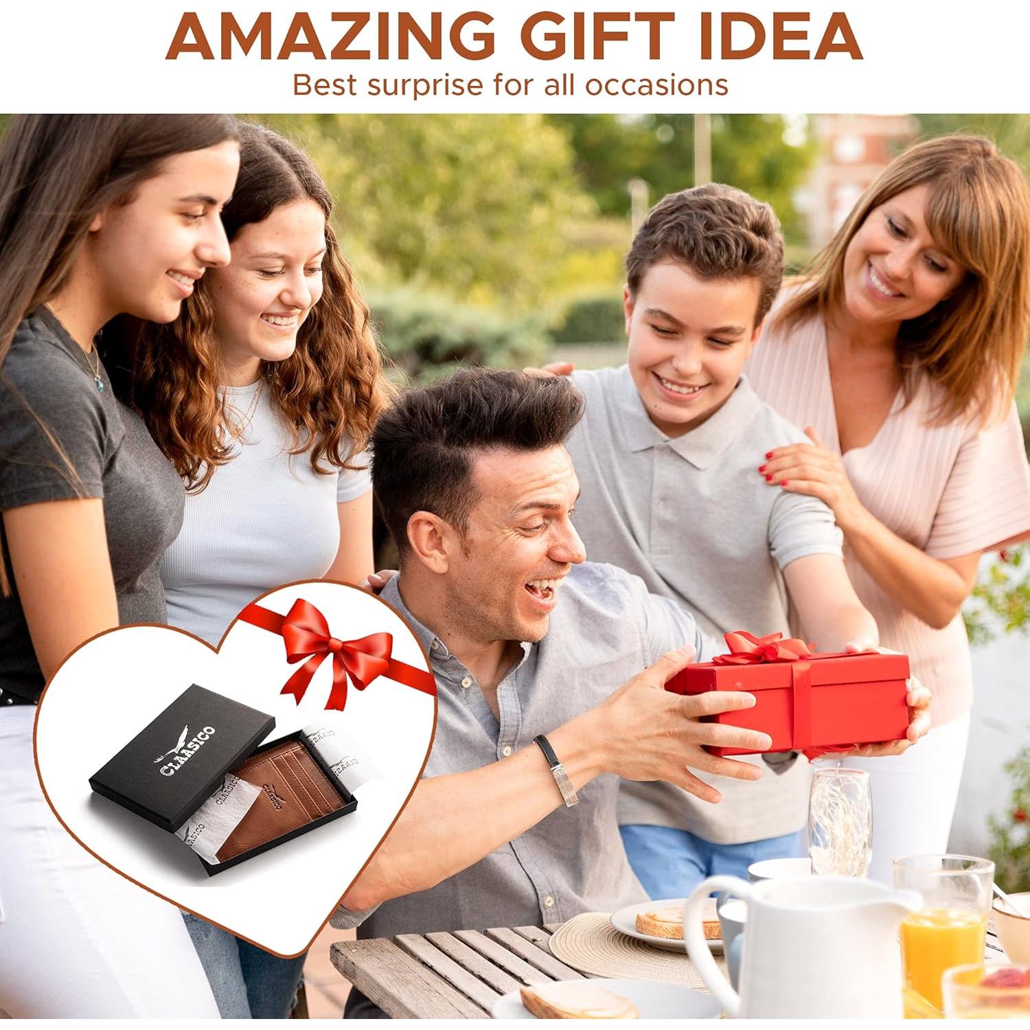 Billetera delgada de cuero genuino para hombres con bloqueo RFID