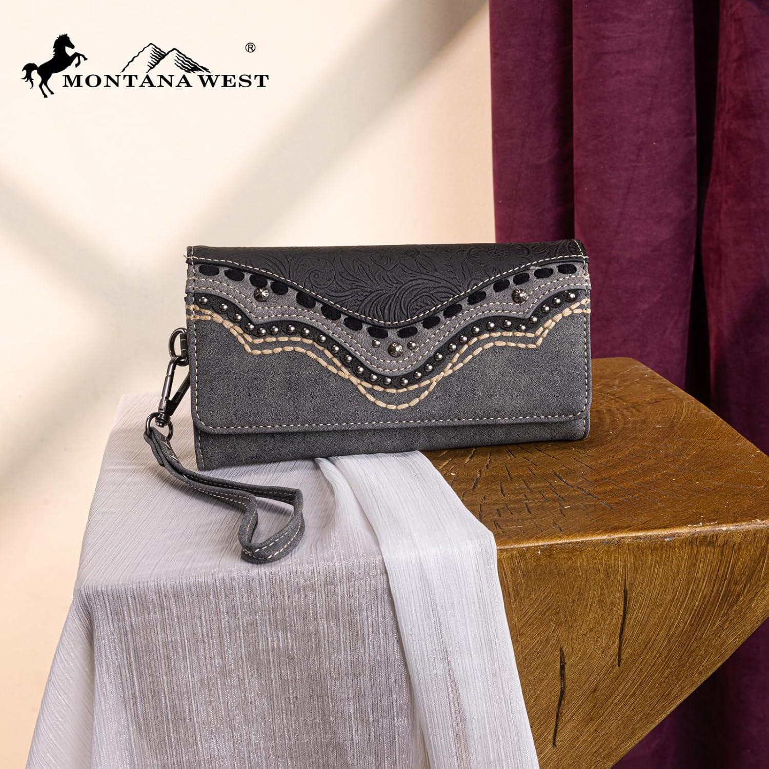 Cartera Trifold Montana West para Mujeres - Negro - RFID