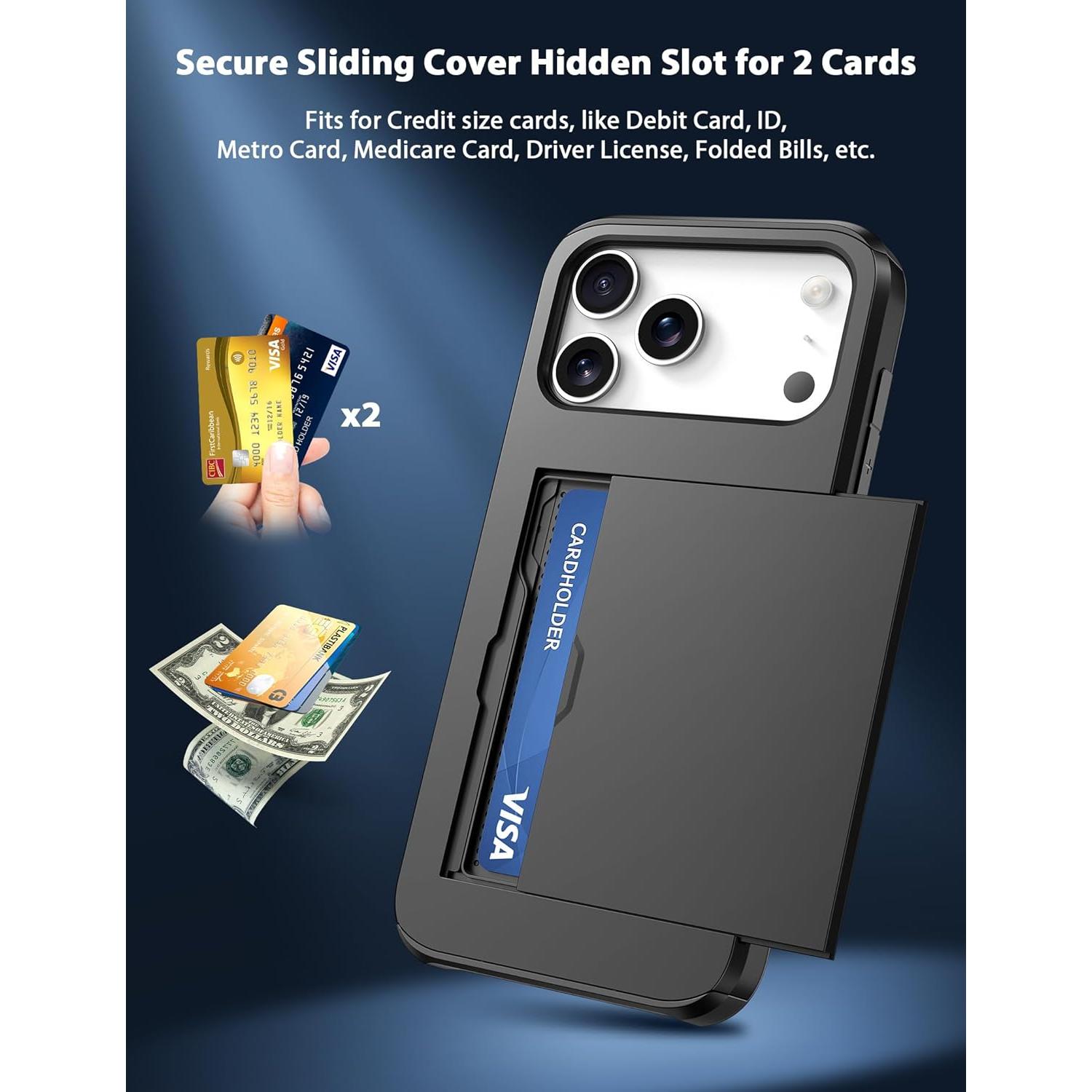 Funda de Cartera TOPAUX para iPhone 17 Pro Negra con Compartimento