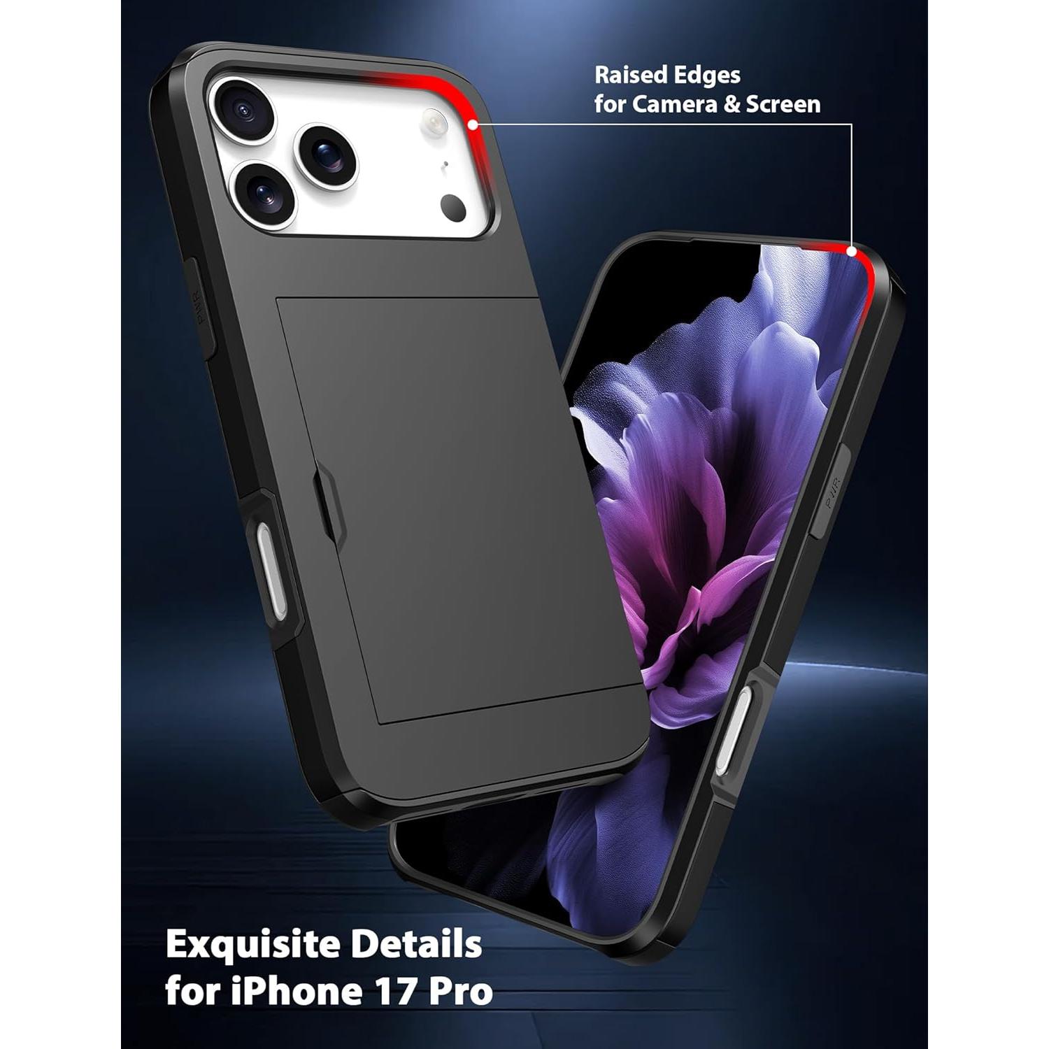 Funda de Cartera TOPAUX para iPhone 17 Pro Negra con Compartimento