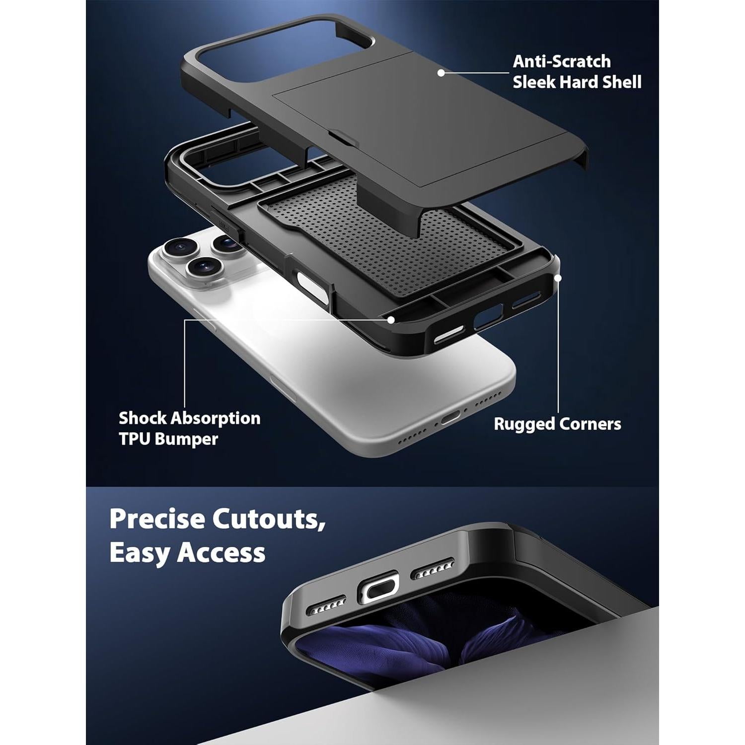 Funda de Cartera TOPAUX para iPhone 17 Pro Negra con Compartimento