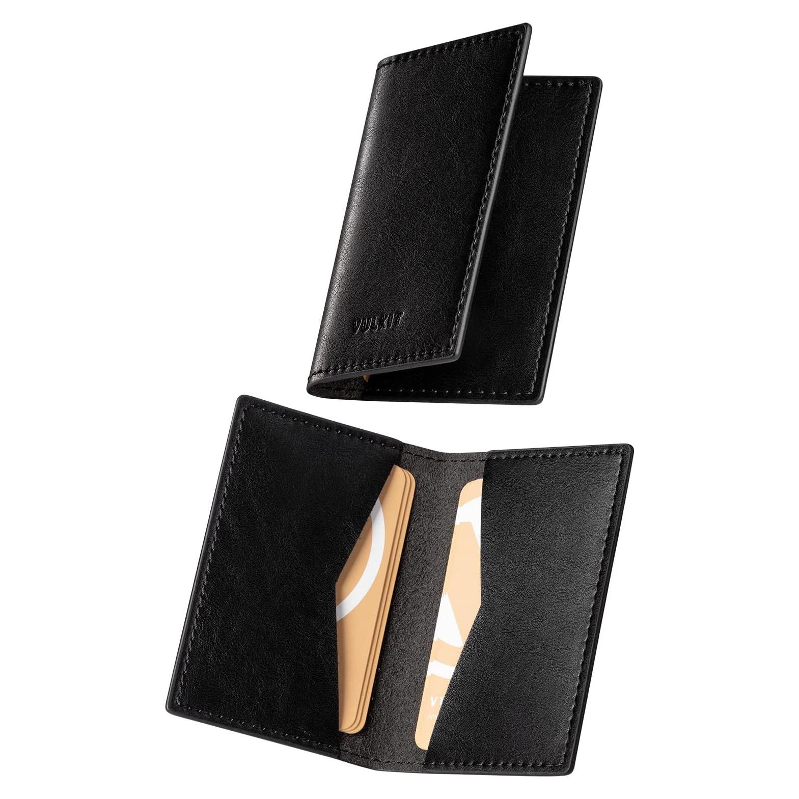 Portatarjetas de Negocios VULKIT de Cuero Negro Vintage - 20 Tarjetas