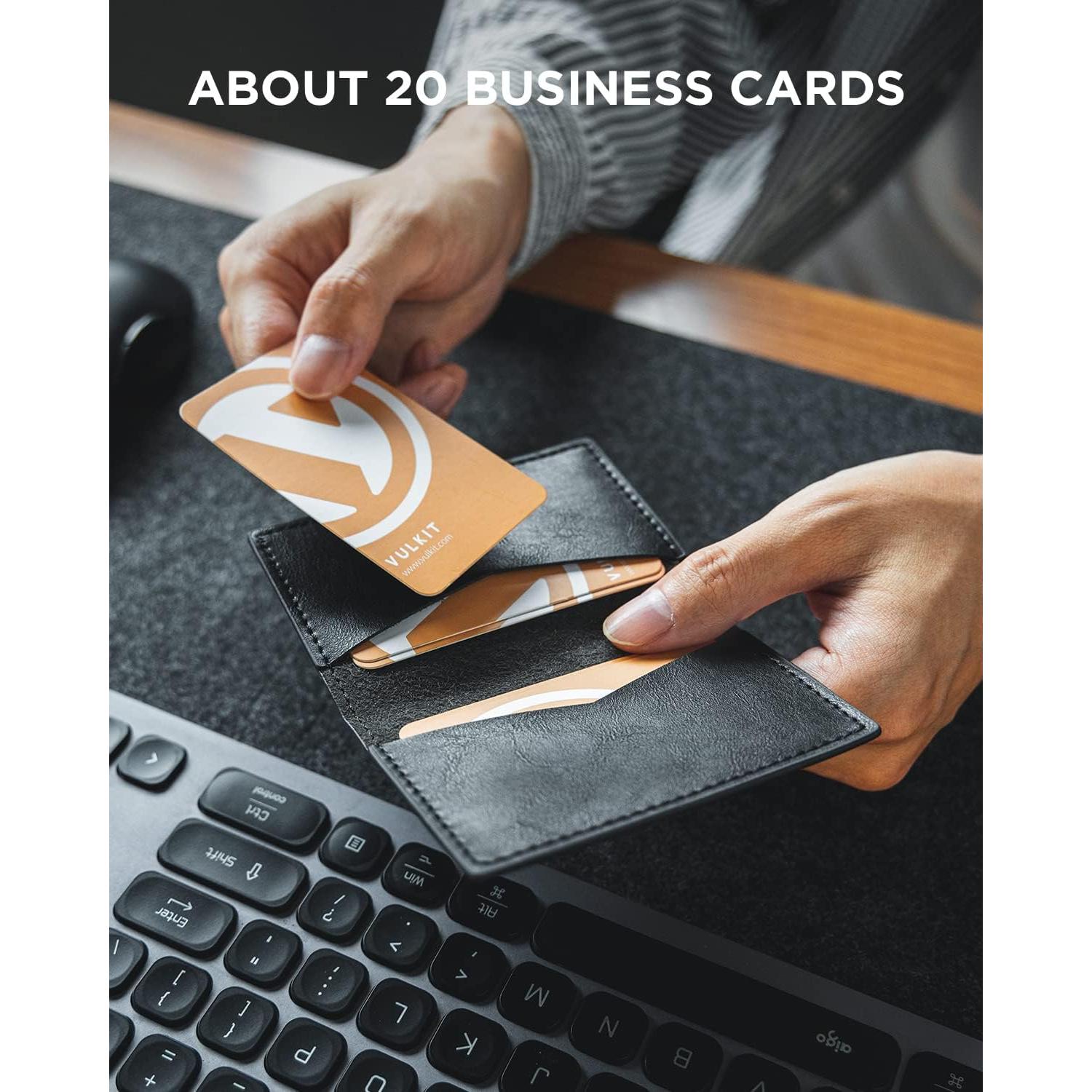 Portatarjetas de Negocios VULKIT de Cuero Negro Vintage - 20 Tarjetas