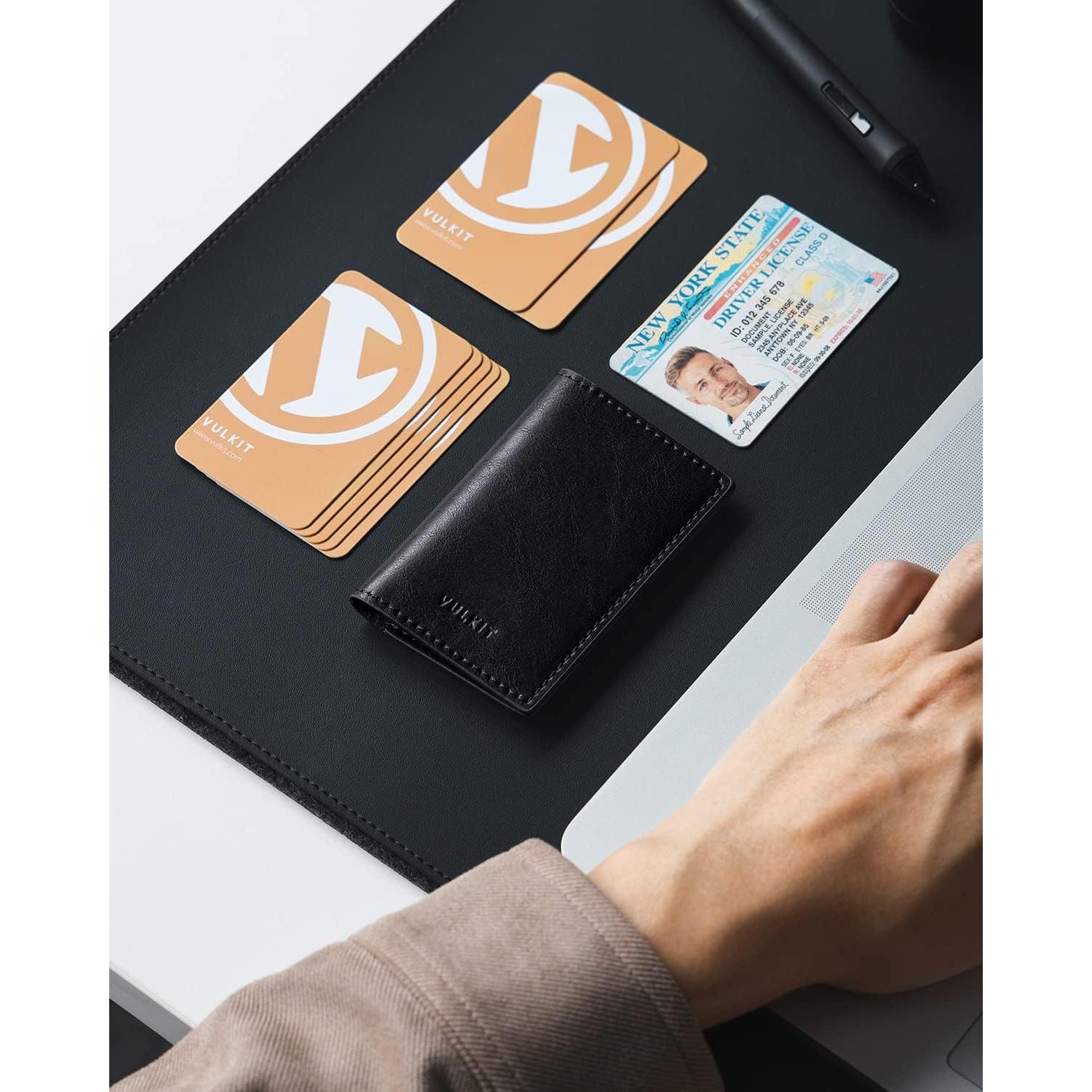 Portatarjetas de Negocios VULKIT de Cuero Negro Vintage - 20 Tarjetas