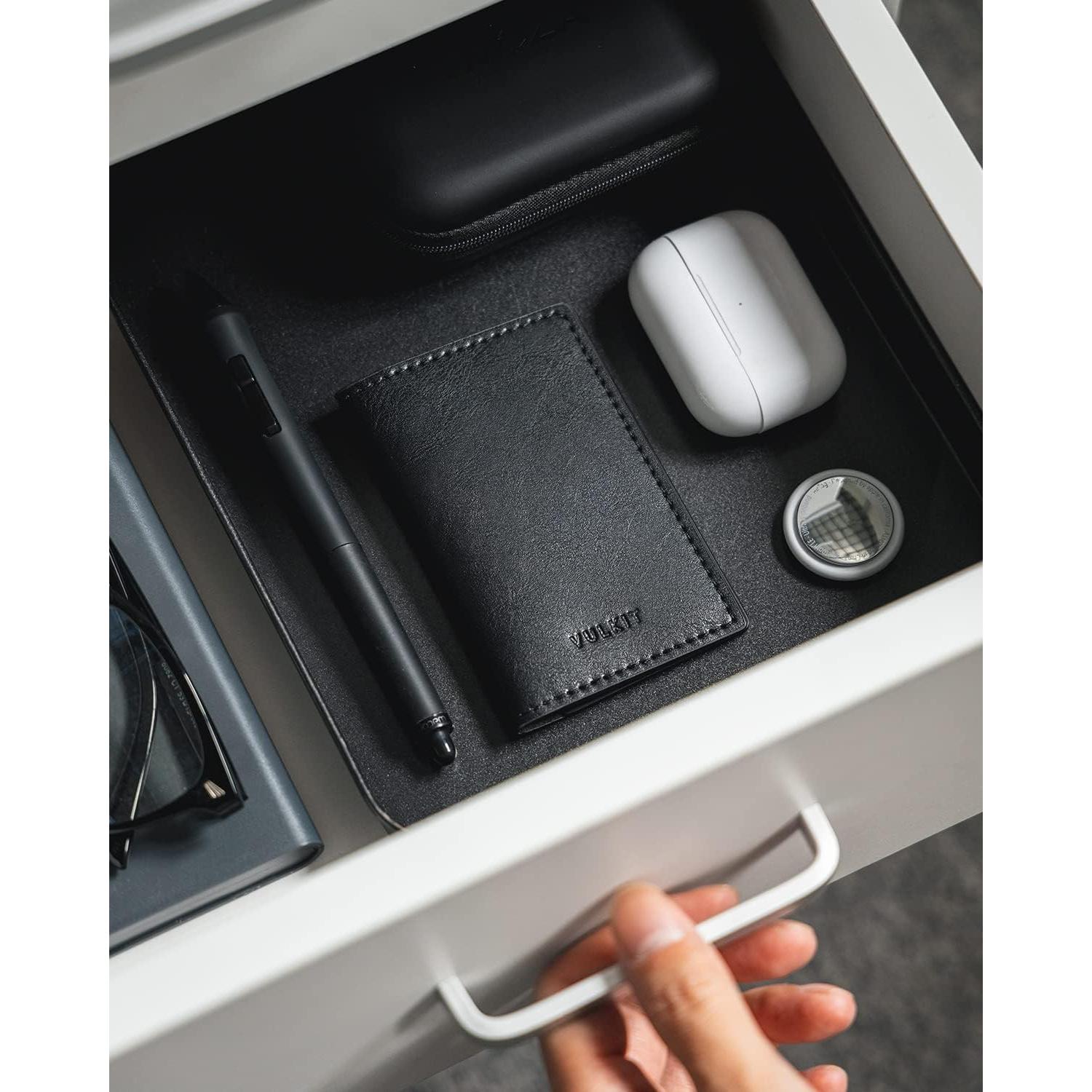 Portatarjetas de Negocios VULKIT de Cuero Negro Vintage - 20 Tarjetas