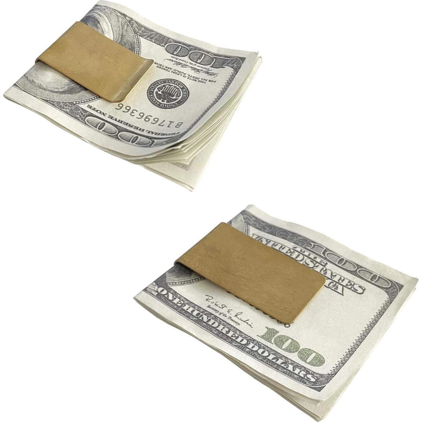 Clip de Dinero Slim WAFJAMF Acero Inoxidable Dorado - 2 Unidades