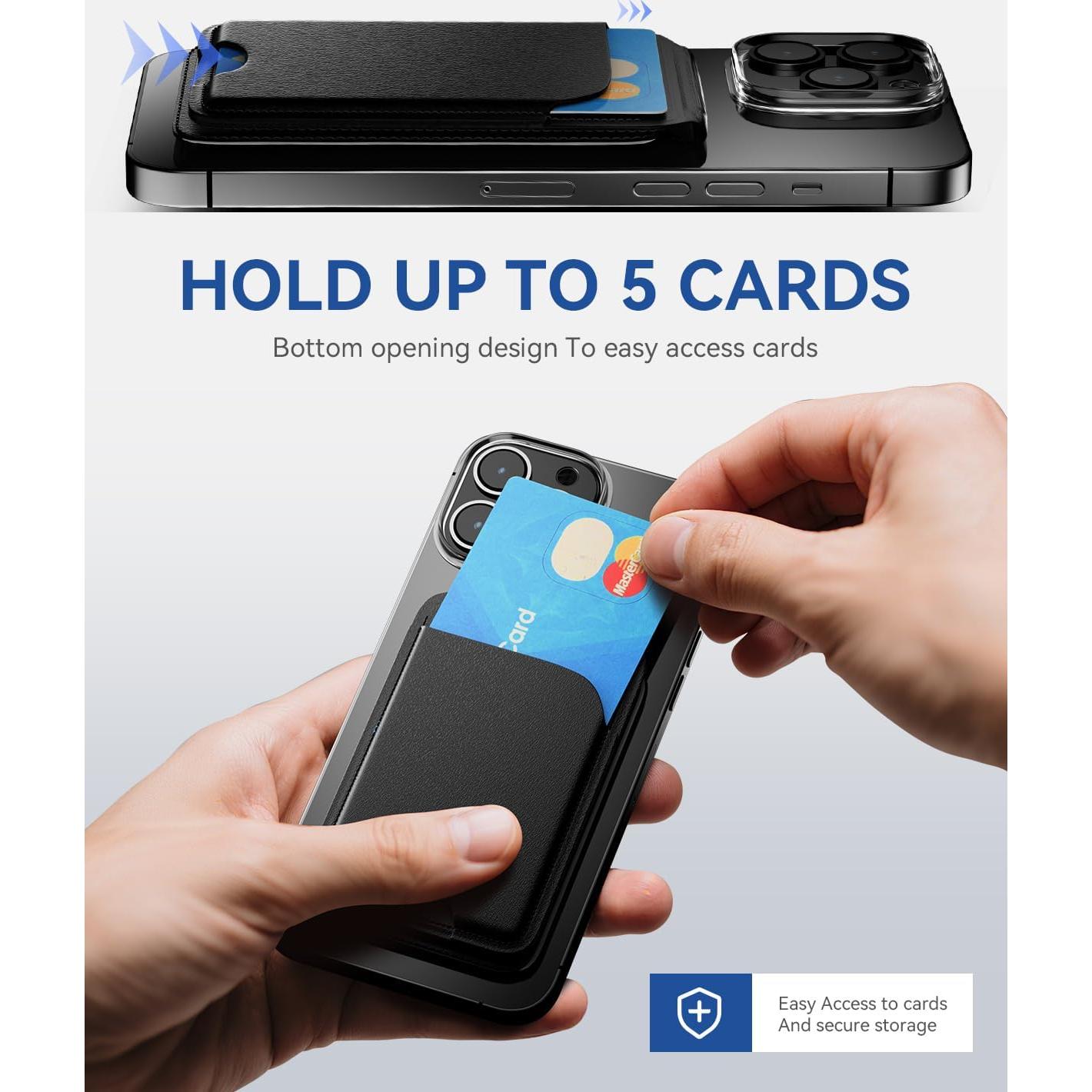 Cartera Magnética para iPhone 17/16/15/14/13/12 Pro Max - Cuero Vegano Negro con Bloqueo RFID