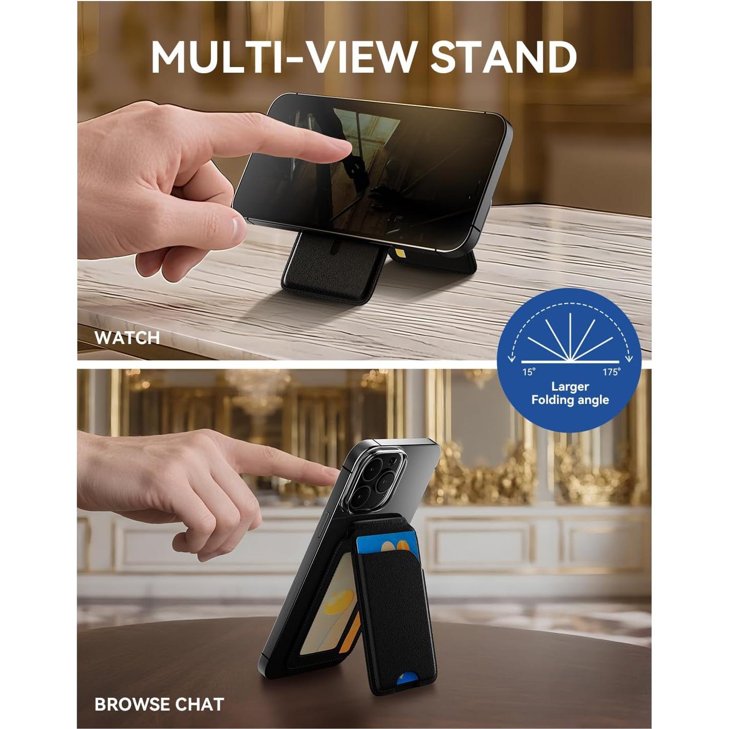 Cartera Magnética para iPhone 17/16/15/14/13/12 Pro Max - Cuero Vegano Negro con Bloqueo RFID