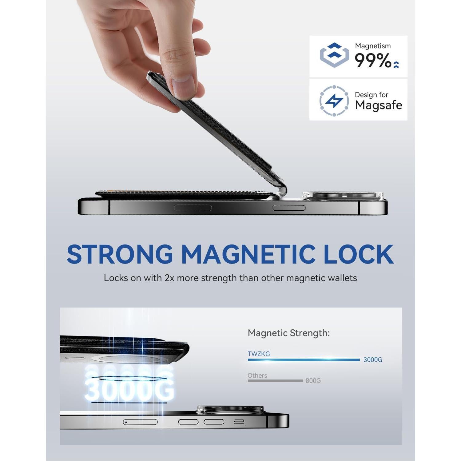 Cartera Magnética para iPhone 17/16/15/14/13/12 Pro Max - Cuero Vegano Negro con Bloqueo RFID