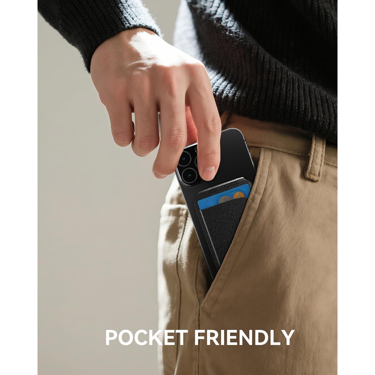 Cartera Magnética para iPhone 17/16/15/14/13/12 Pro Max - Cuero Vegano Negro con Bloqueo RFID