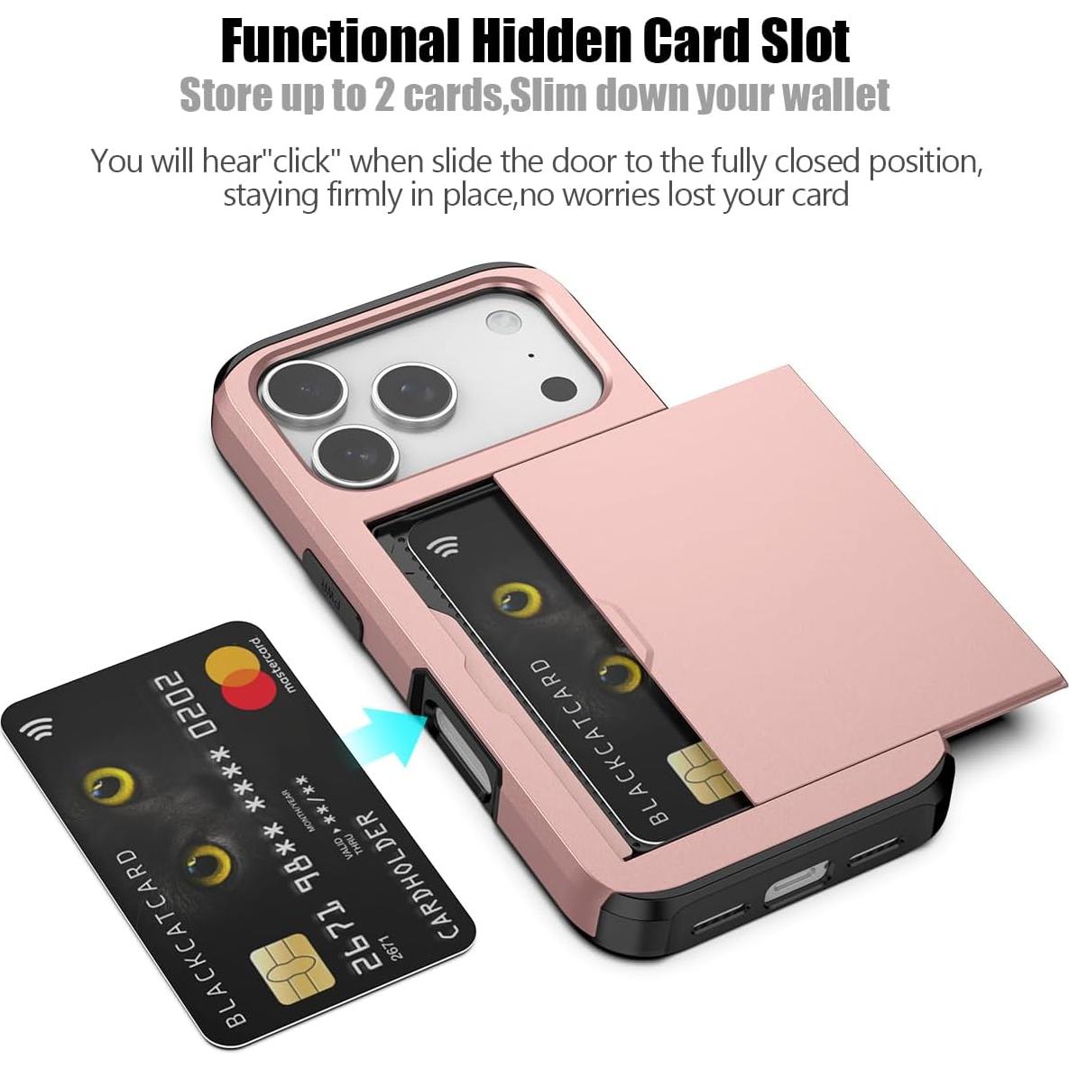 Funda Nvollnoe para iPhone 17 Pro con Soporte para Tarjetas Oro Rosa